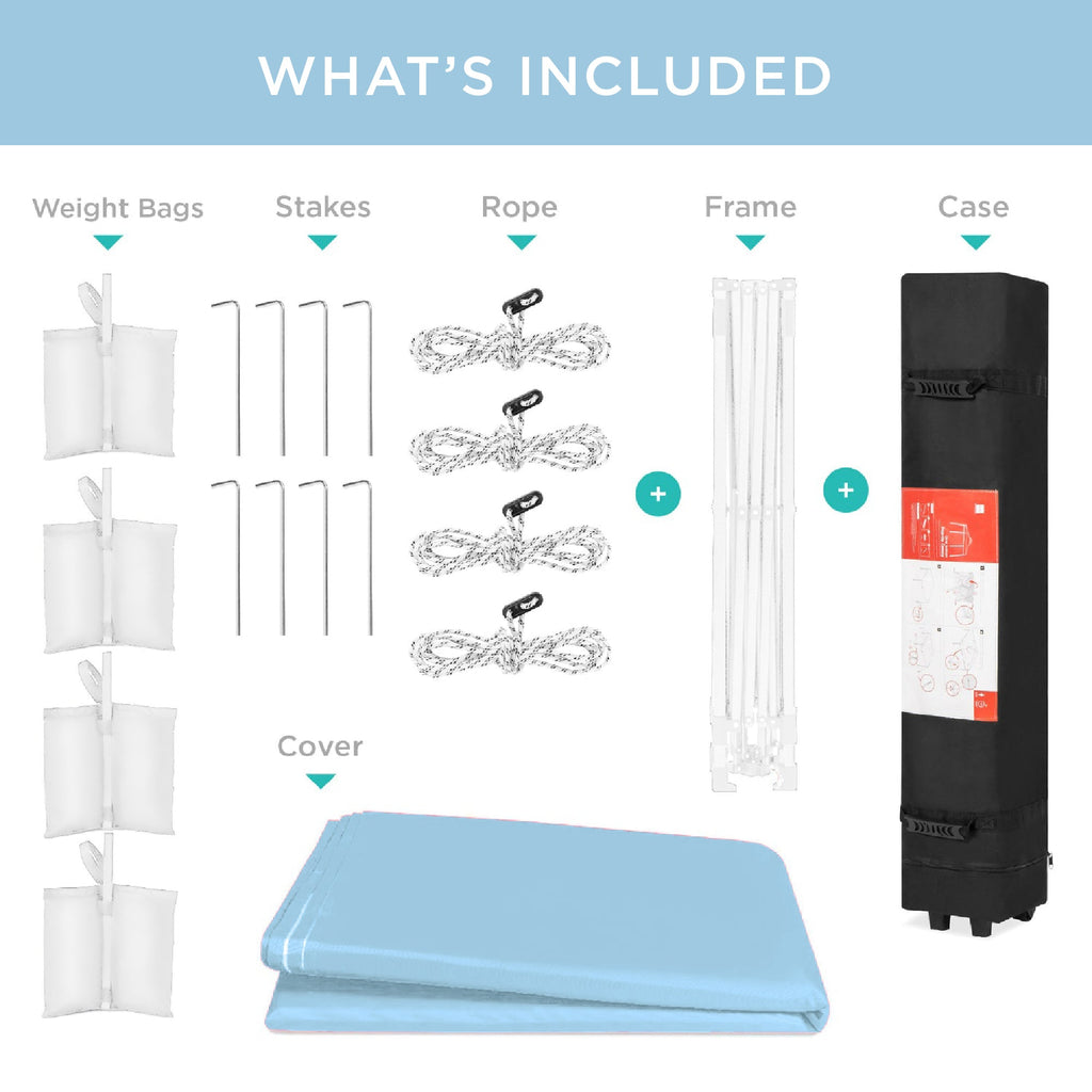 One-Person Setup Instant Pop Up Canopy w/ Case, 4 Weight Bags - 8x8ft