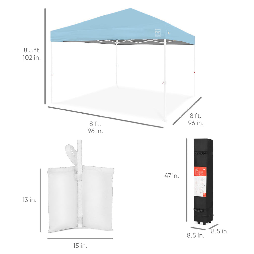 One-Person Setup Instant Pop Up Canopy w/ Case, 4 Weight Bags - 8x8ft