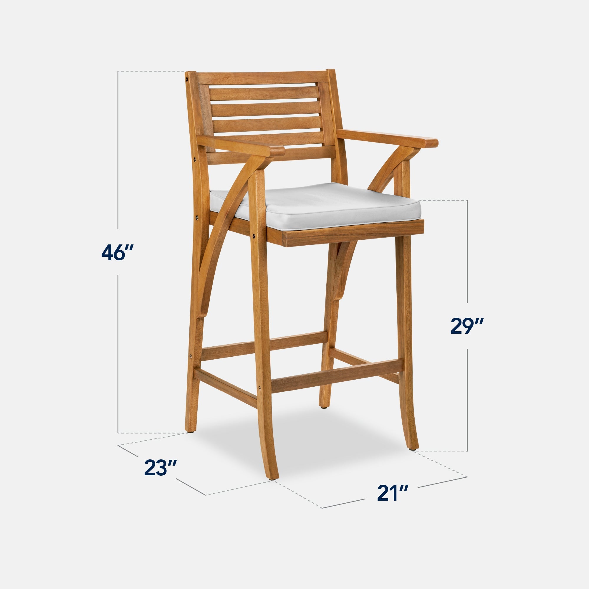 Set of 2 Outdoor Acacia Wood Bar Stools Chairs w/ Weather-Resistant Cushions