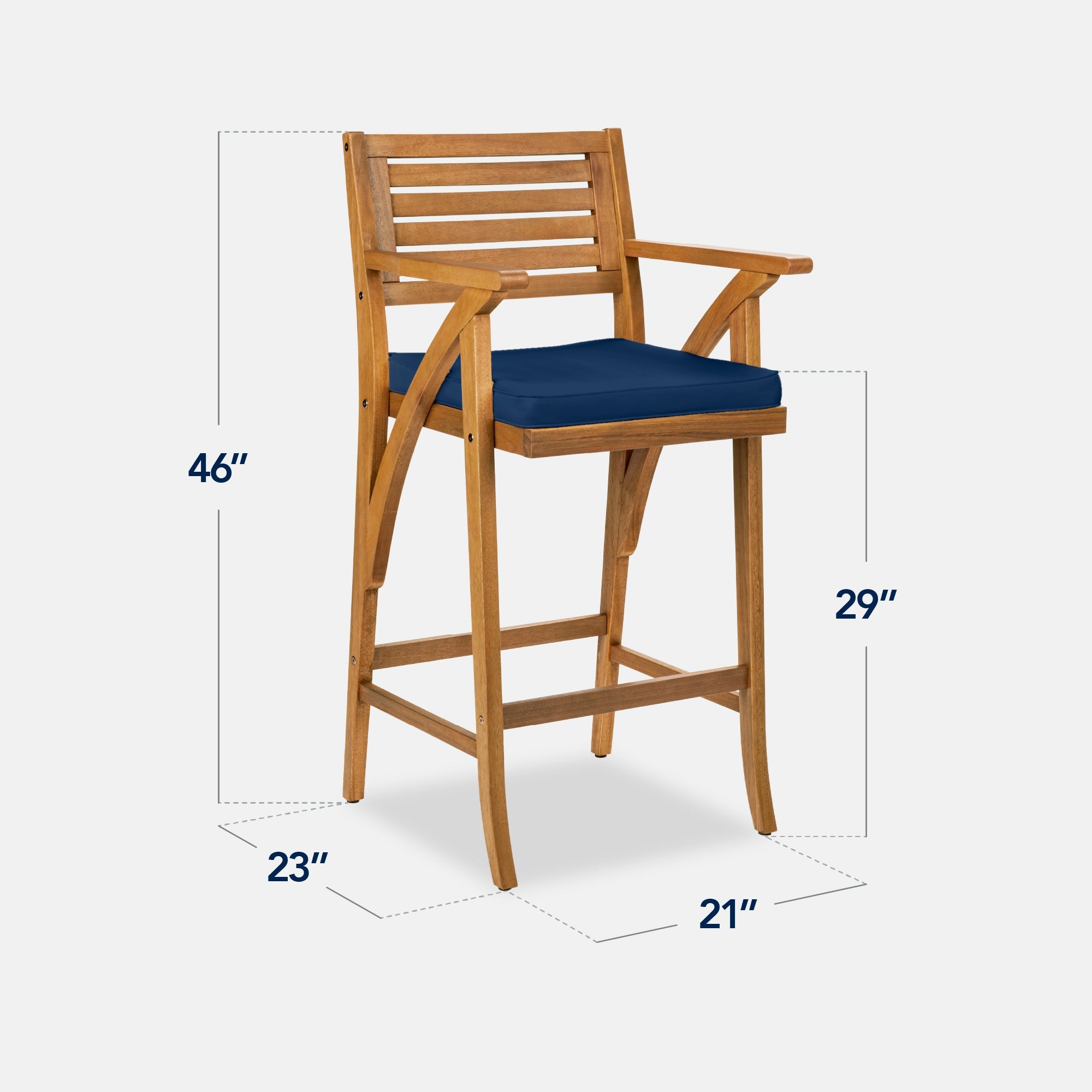 Set of 2 Outdoor Acacia Wood Bar Stools Chairs w/ Weather-Resistant Cushions