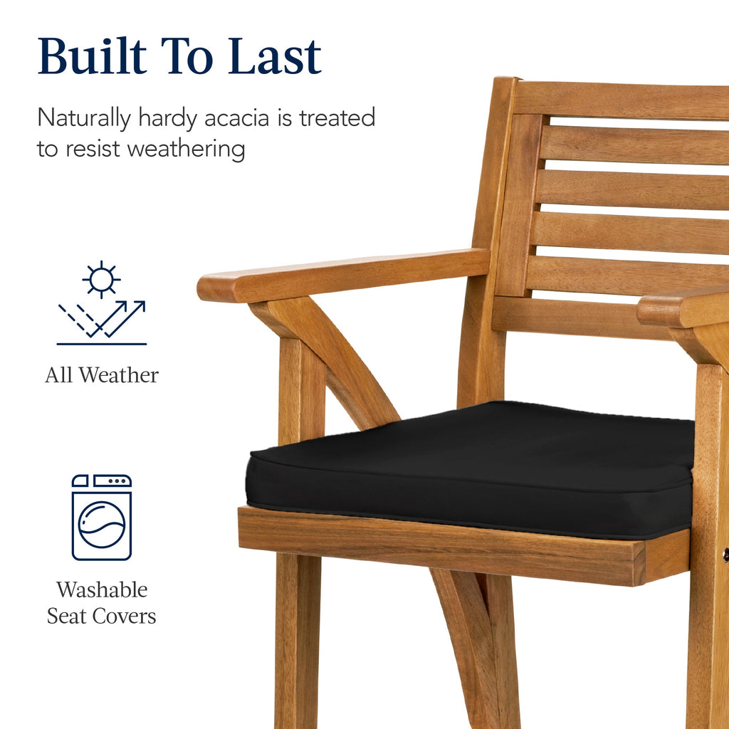Set of 2 Outdoor Acacia Wood Bar Stools Chairs w/ Weather-Resistant Cushions
