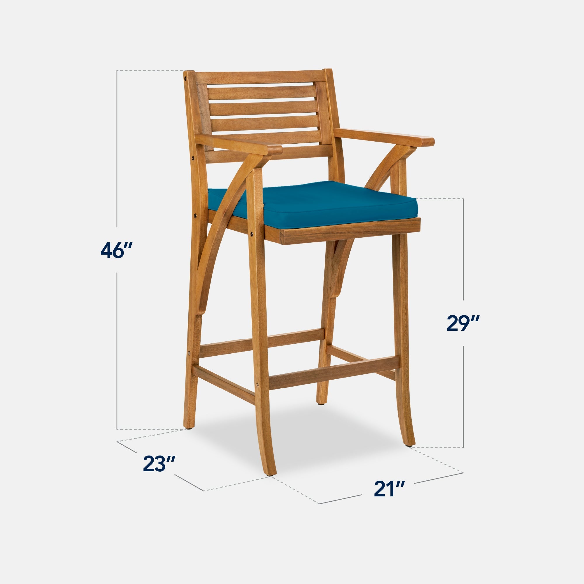 Set of 2 Outdoor Acacia Wood Bar Stools Chairs w/ Weather-Resistant Cushions