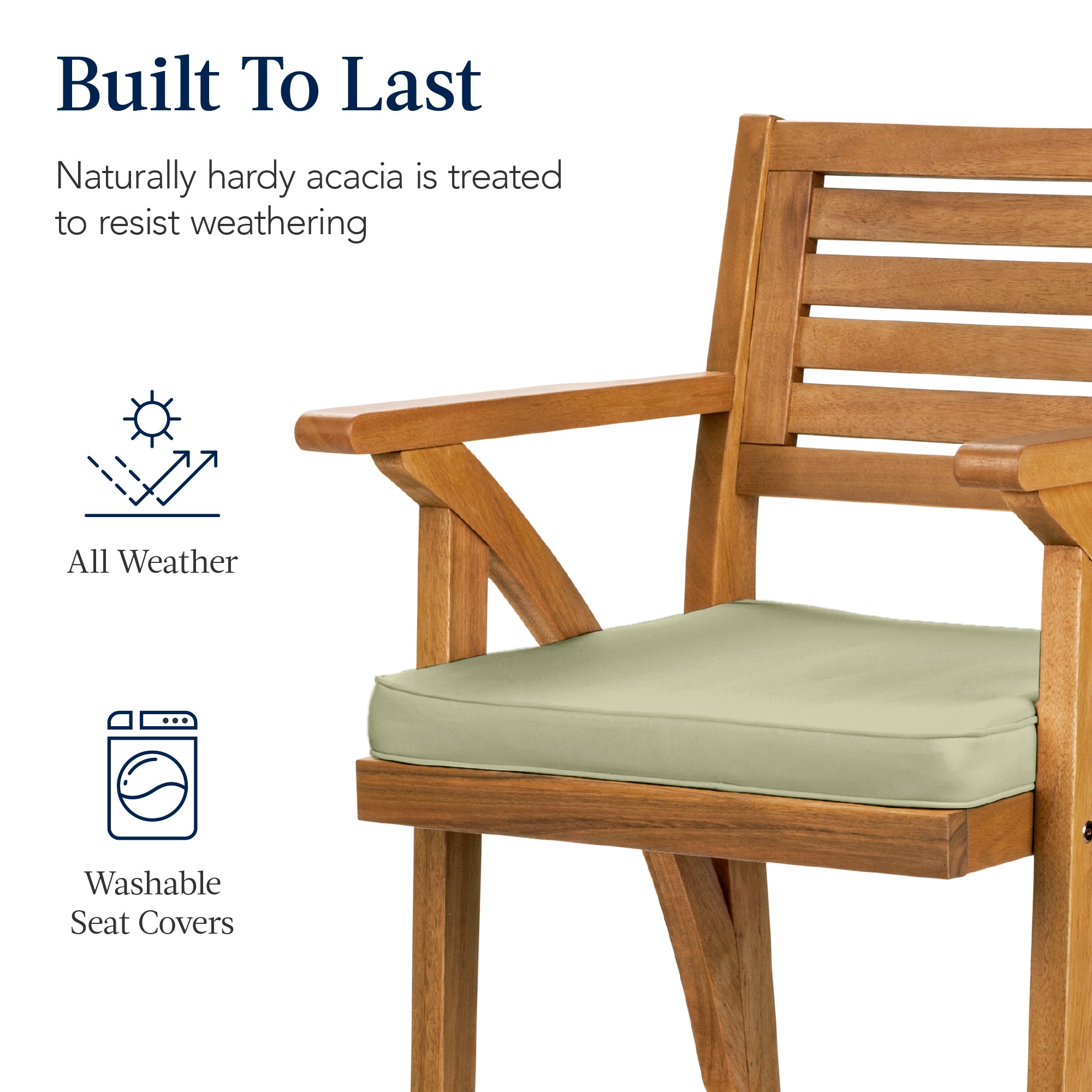 Set of 2 Outdoor Acacia Wood Bar Stools Chairs w/ Weather-Resistant Cushions
