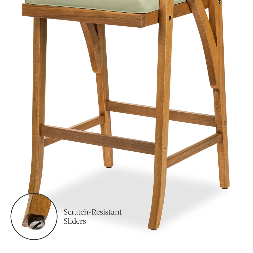 Set of 2 Outdoor Acacia Wood Bar Stools Chairs w/ Weather-Resistant Cushions