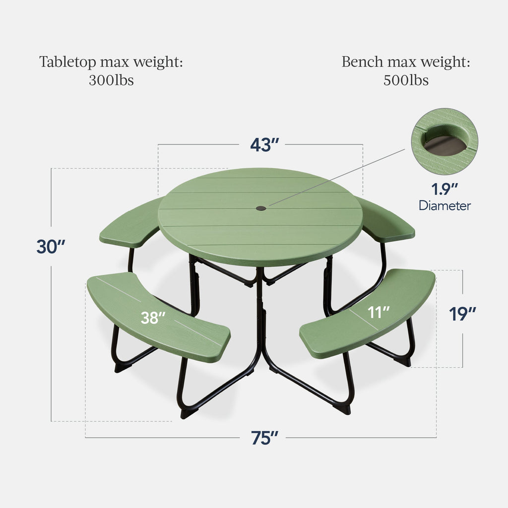8-Person Circular Picnic Table w/ Umbrella Hole, 4 Benches