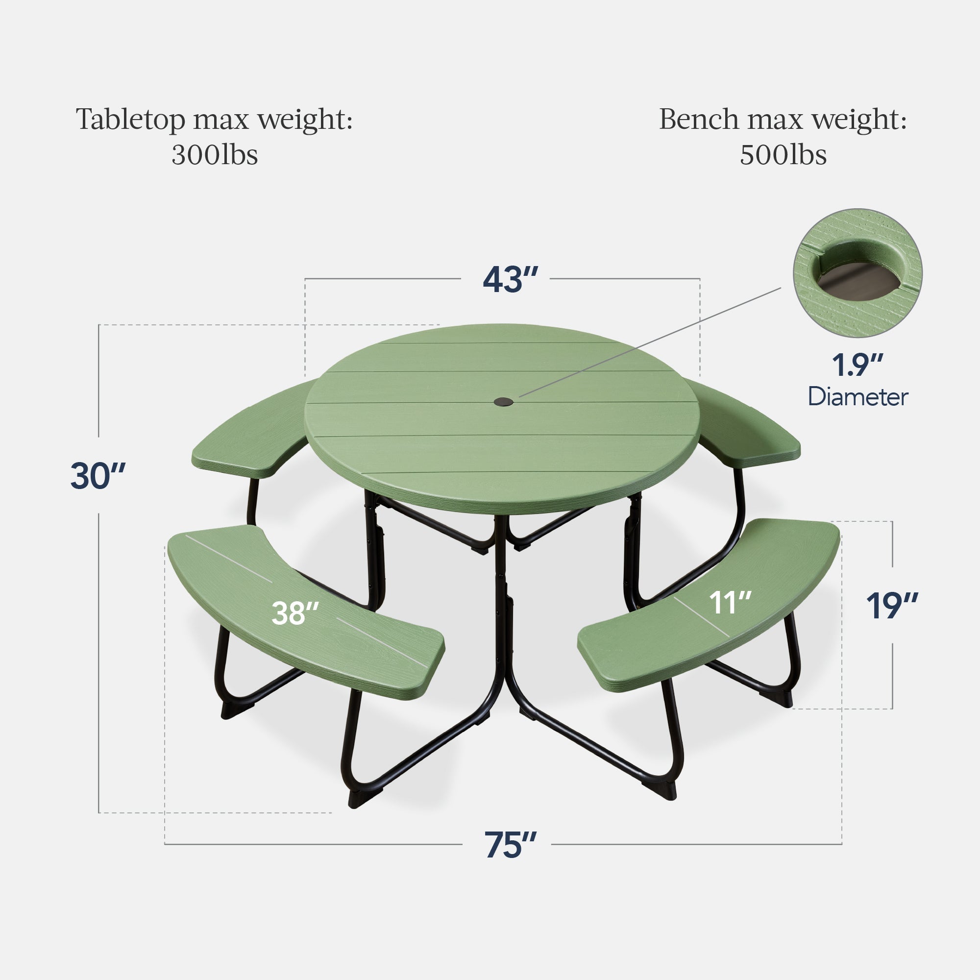 8-Person Circular Picnic Table w/ Umbrella Hole, 4 Benches