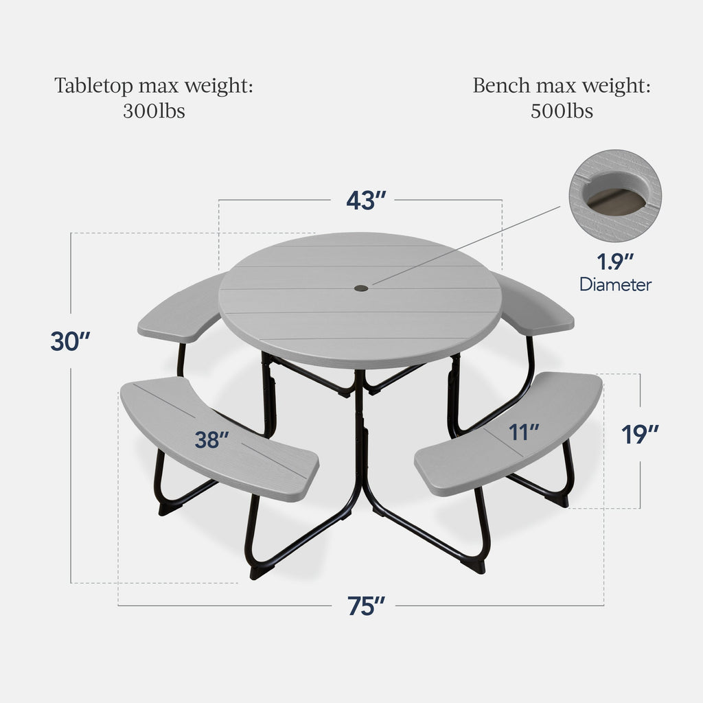8-Person Circular Picnic Table w/ Umbrella Hole, 4 Benches