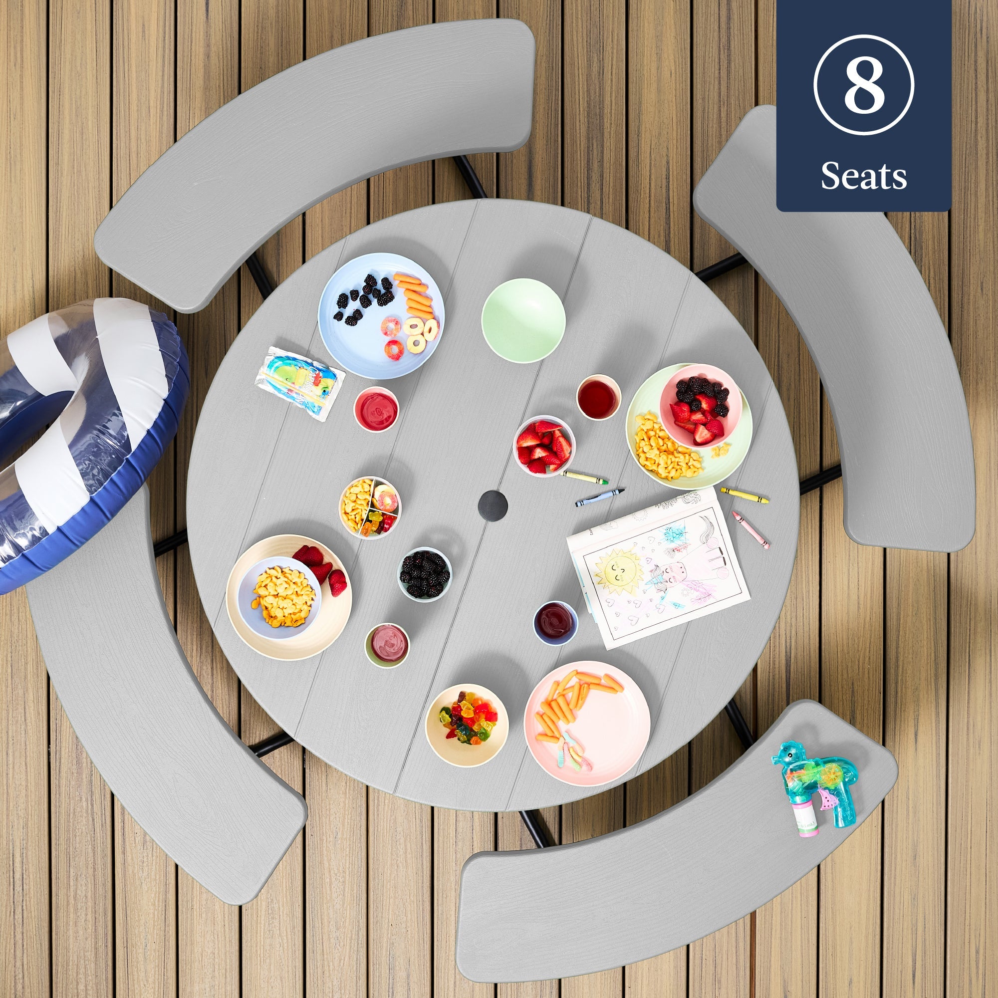 8-Person Circular Picnic Table w/ Umbrella Hole, 4 Benches