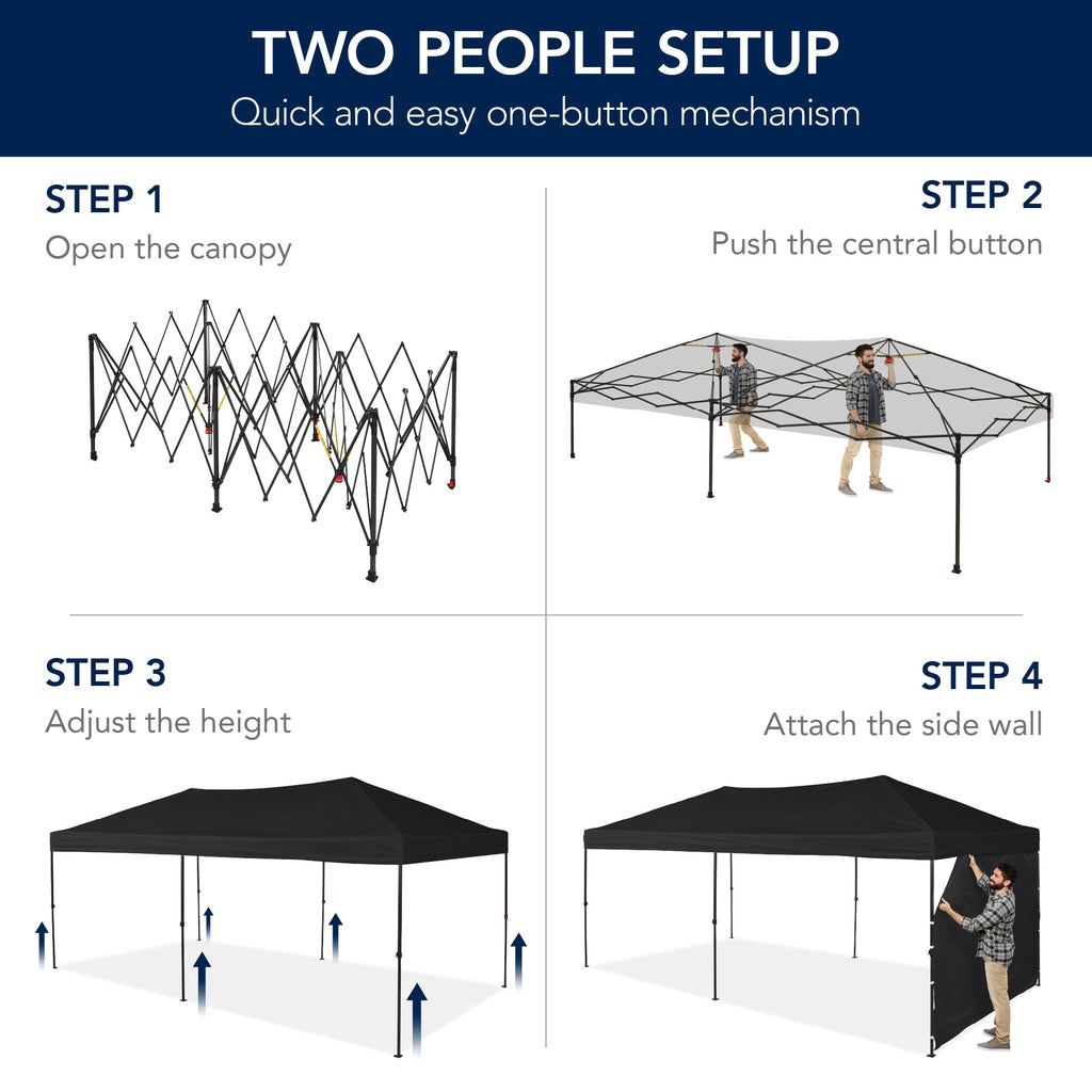 Pop Up Party Tent Canopy w/ 1-Button Easy Setup - 10x20ft