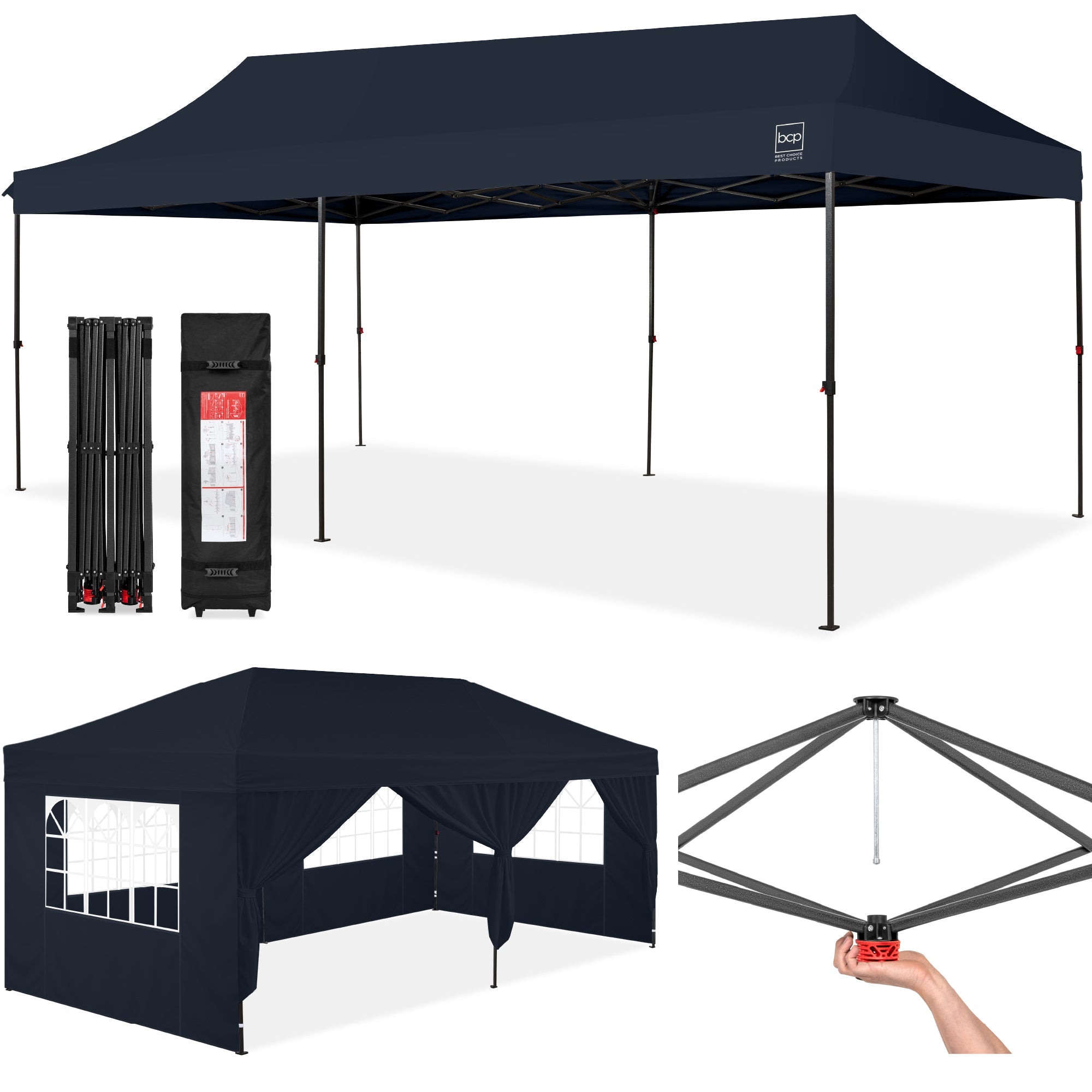 Pop Up Party Tent Canopy w/ 1-Button Easy Setup - 10x20ft