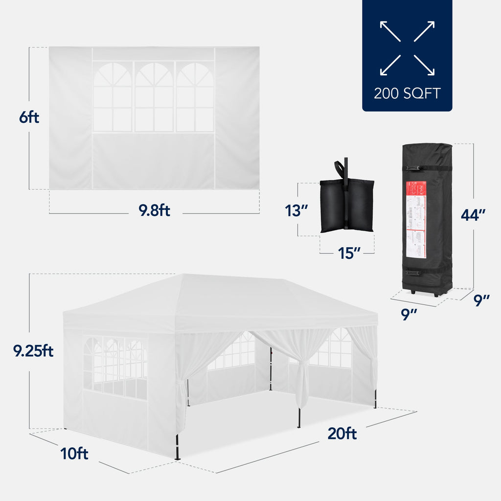Pop Up Party Tent Canopy w/ 1-Button Easy Setup - 10x20ft