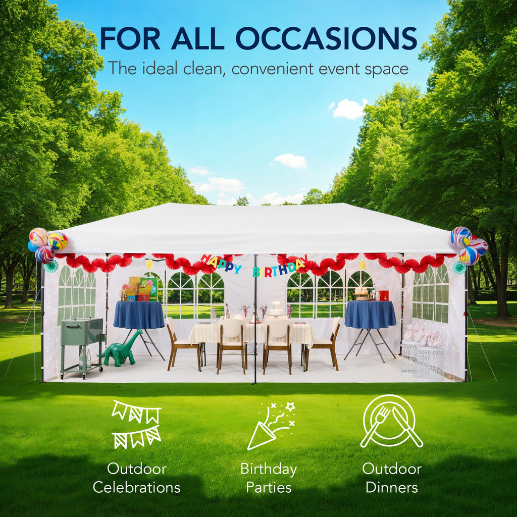 Pop Up Party Tent Canopy w/ 1-Button Easy Setup - 10x20ft