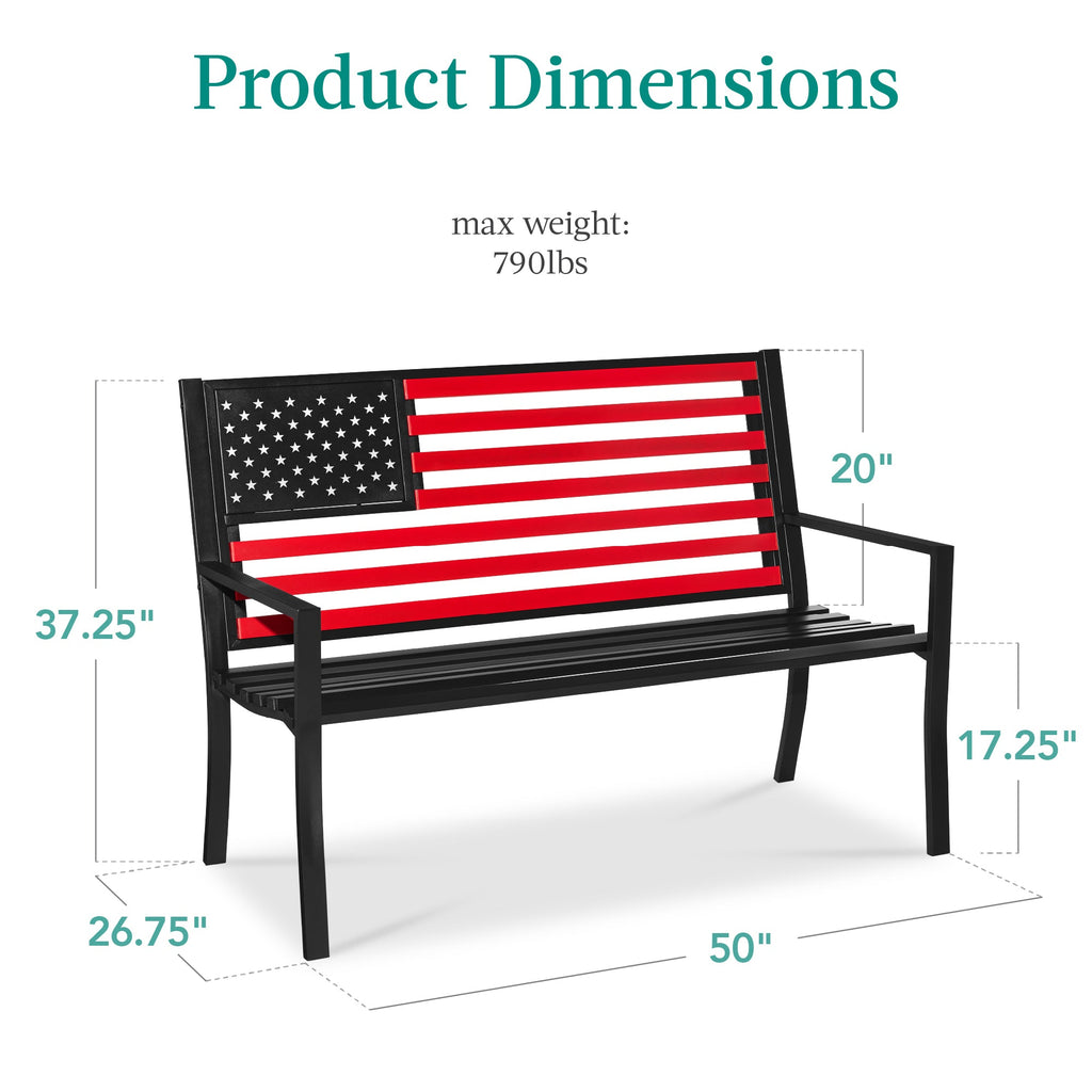 Indoor Outdoor Steel Bench w/ American Flag Backrest, 790lb Capacity