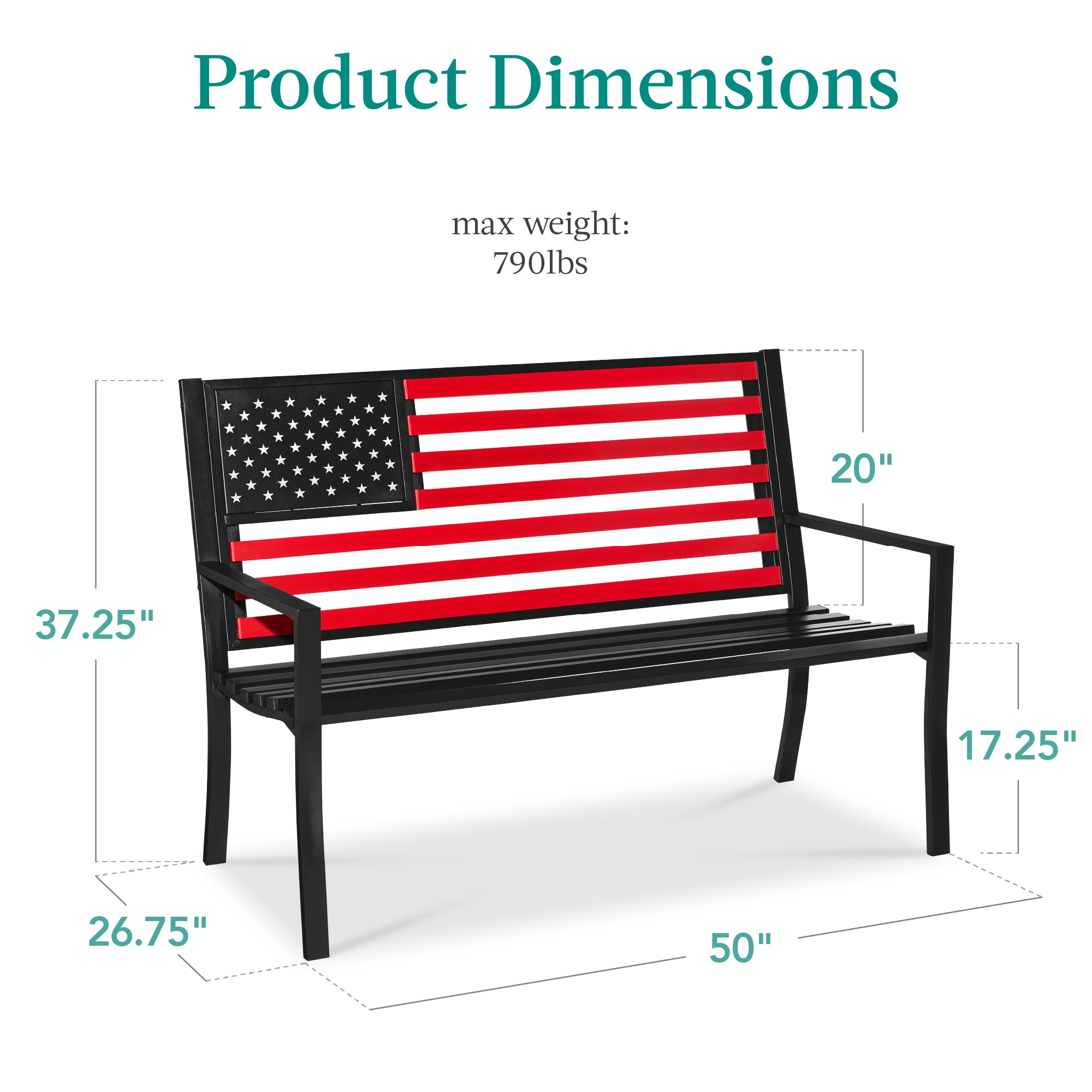 Indoor Outdoor Steel Bench w/ American Flag Backrest, 790lb Capacity