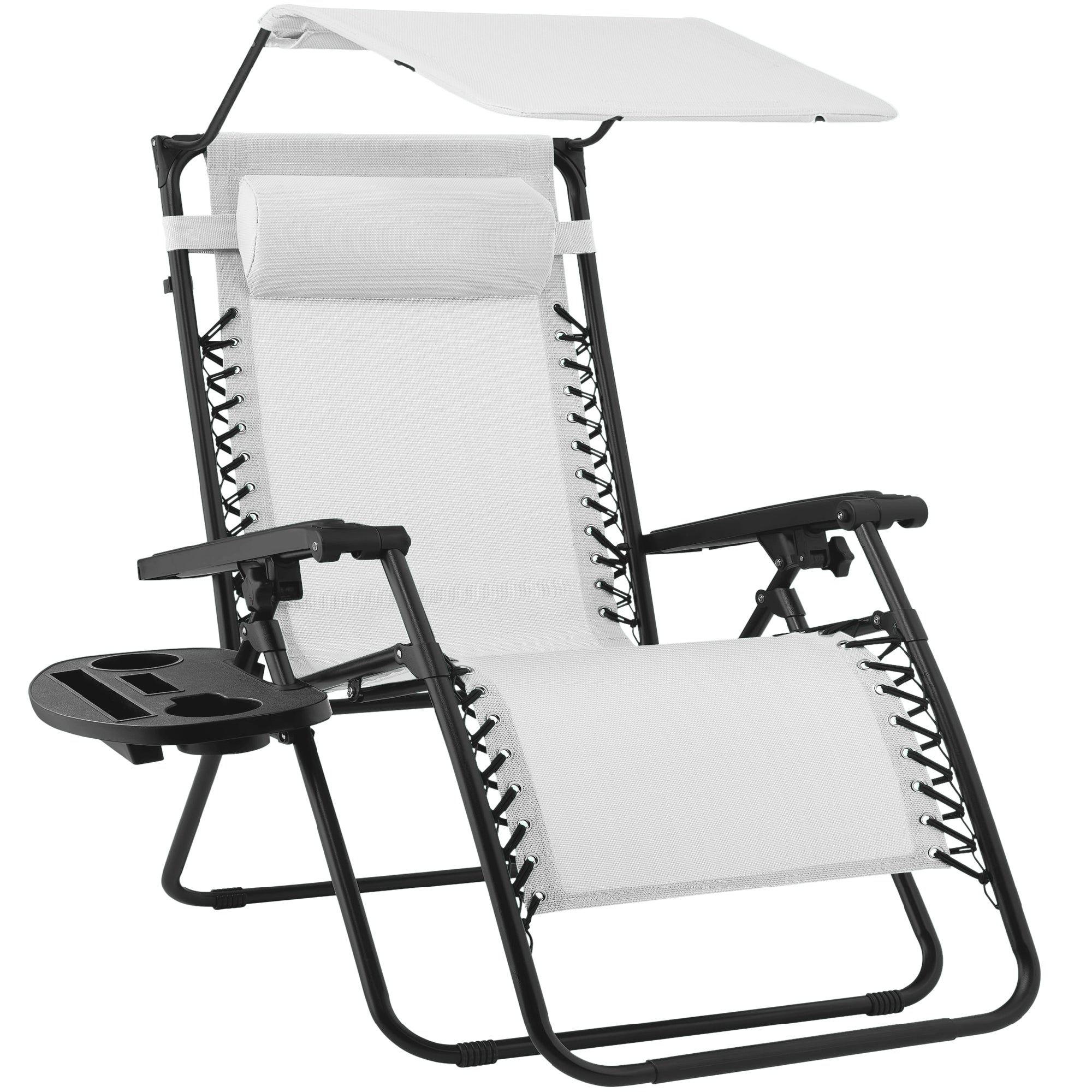 Folding Zero Gravity Recliner Patio Lounge Chair w/ Canopy, Side Tray
