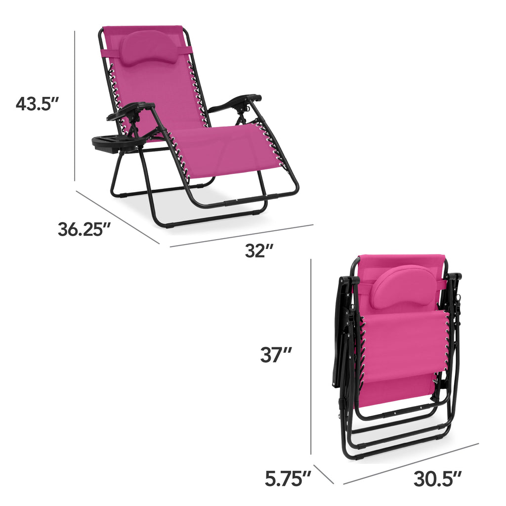 Oversized Reclining Zero Gravity Chair Lounger w/ Cup Holder, Pillow