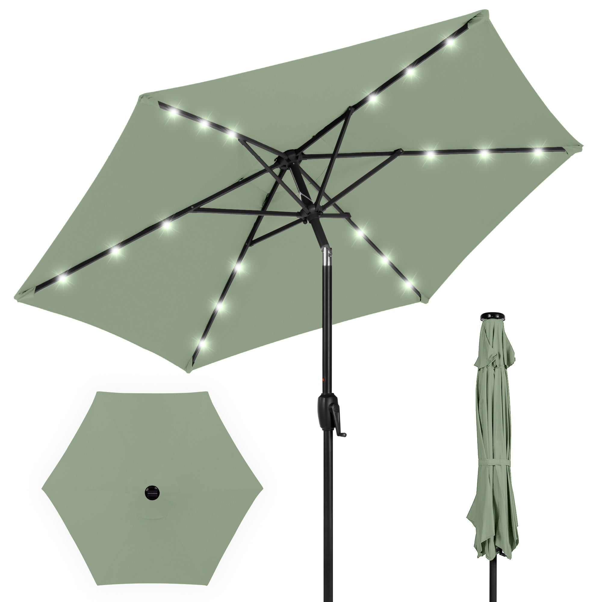 Outdoor Solar Patio Umbrella w/ Push Button Tilt, Crank Lift - 7.5ft