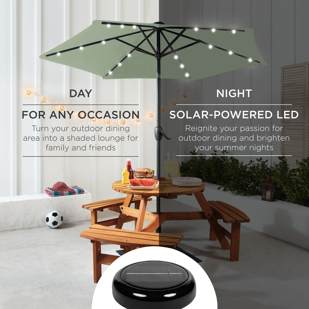 Outdoor Solar Patio Umbrella w/ Push Button Tilt, Crank Lift - 7.5ft