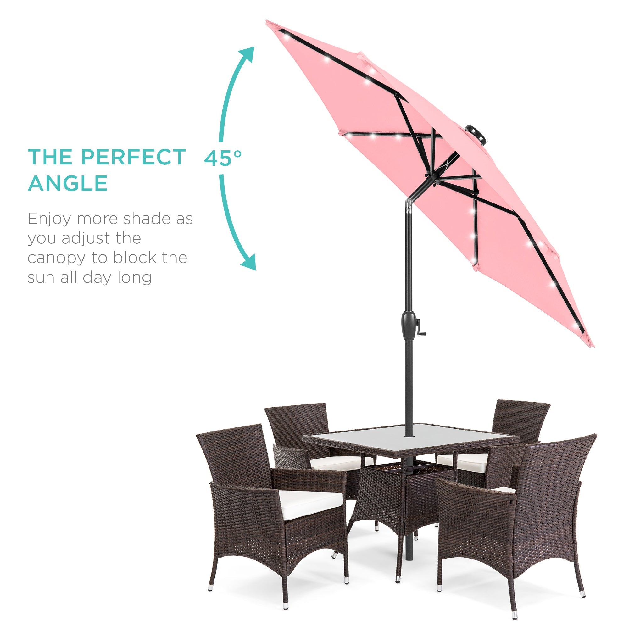 Outdoor Solar Patio Umbrella w/ Push Button Tilt, Crank Lift - 7.5ft