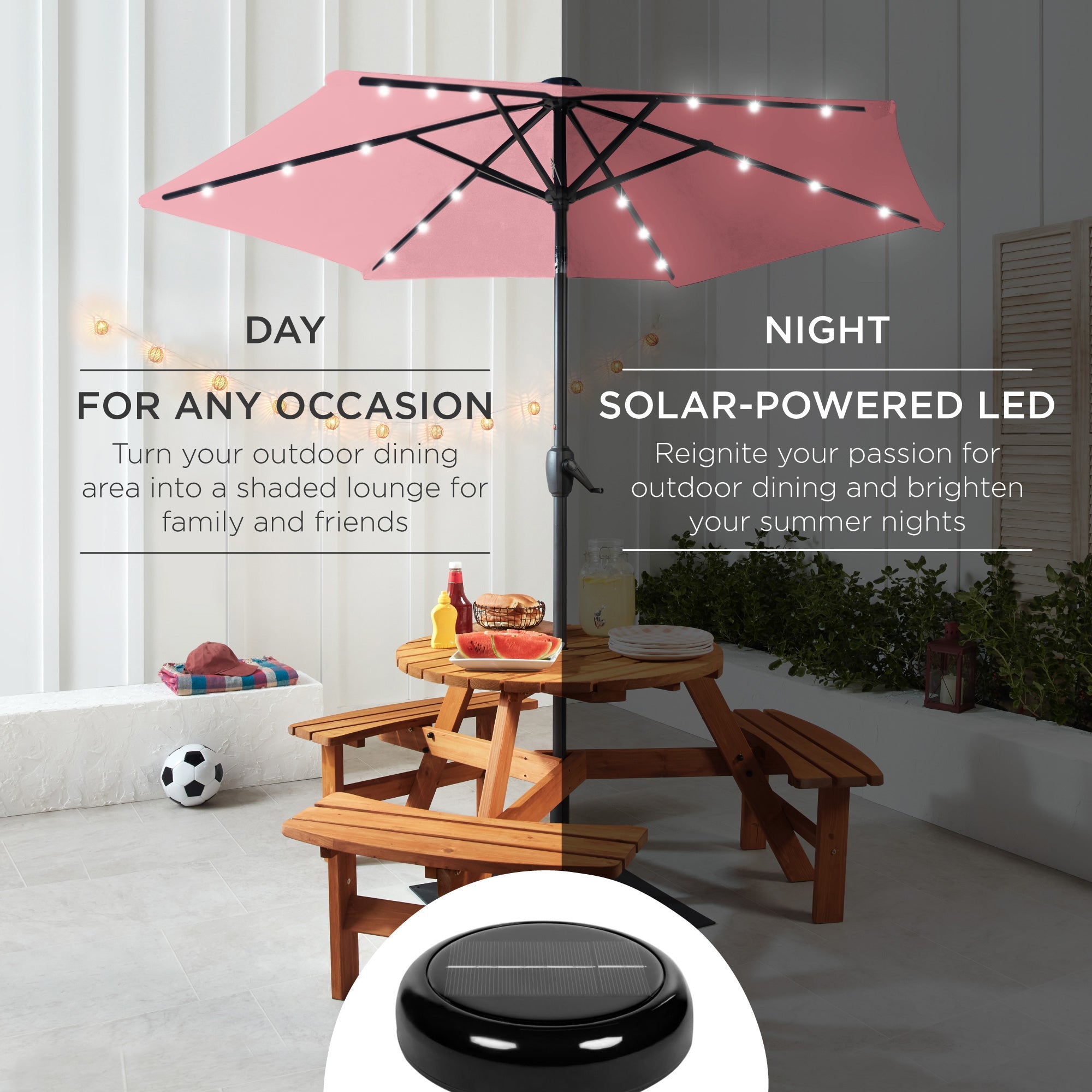 Outdoor Solar Patio Umbrella w/ Push Button Tilt, Crank Lift - 7.5ft