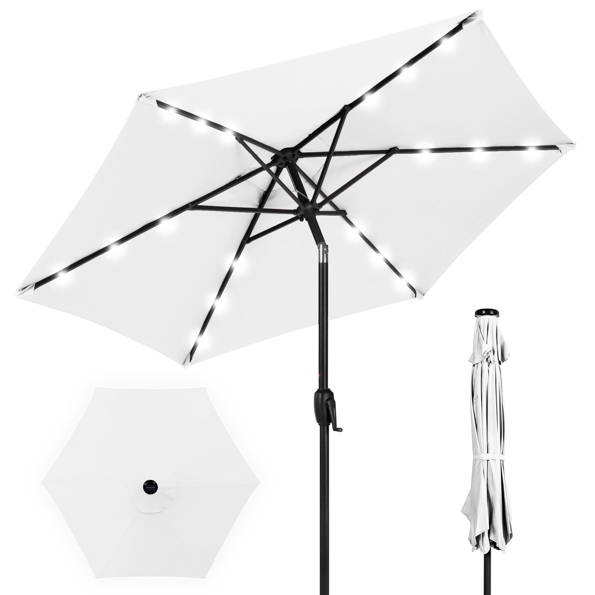 Outdoor Solar Patio Umbrella w/ Push Button Tilt, Crank Lift - 7.5ft