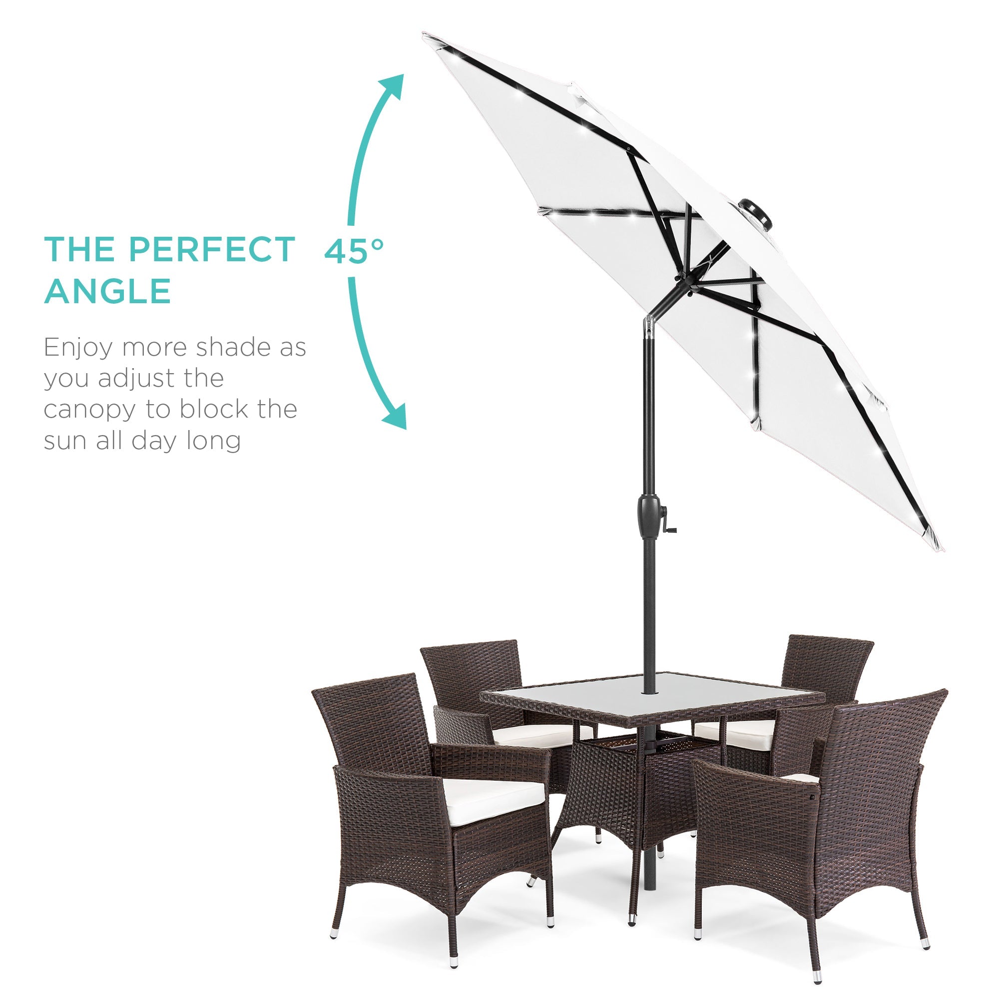 Outdoor Solar Patio Umbrella w/ Push Button Tilt, Crank Lift - 7.5ft