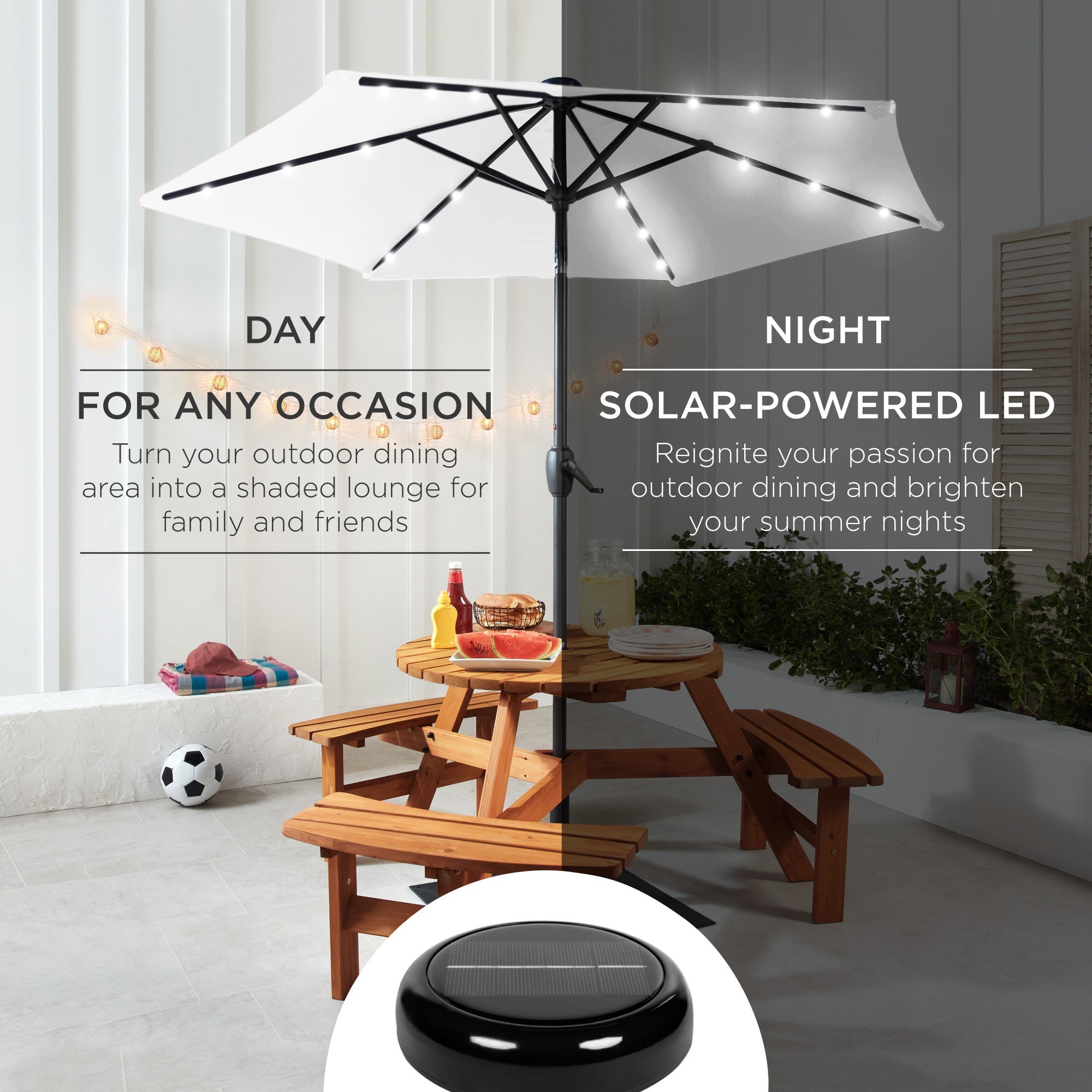 Outdoor Solar Patio Umbrella w/ Push Button Tilt, Crank Lift - 7.5ft