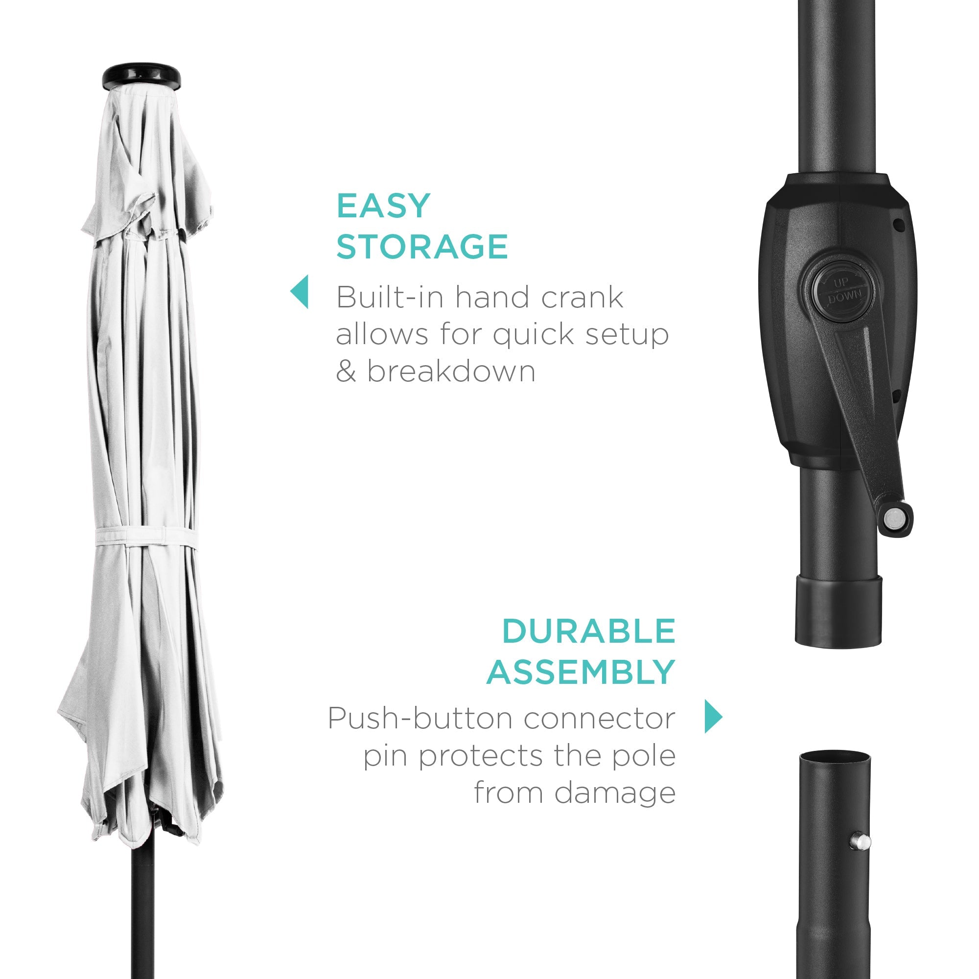 Outdoor Solar Patio Umbrella w/ Push Button Tilt, Crank Lift - 7.5ft