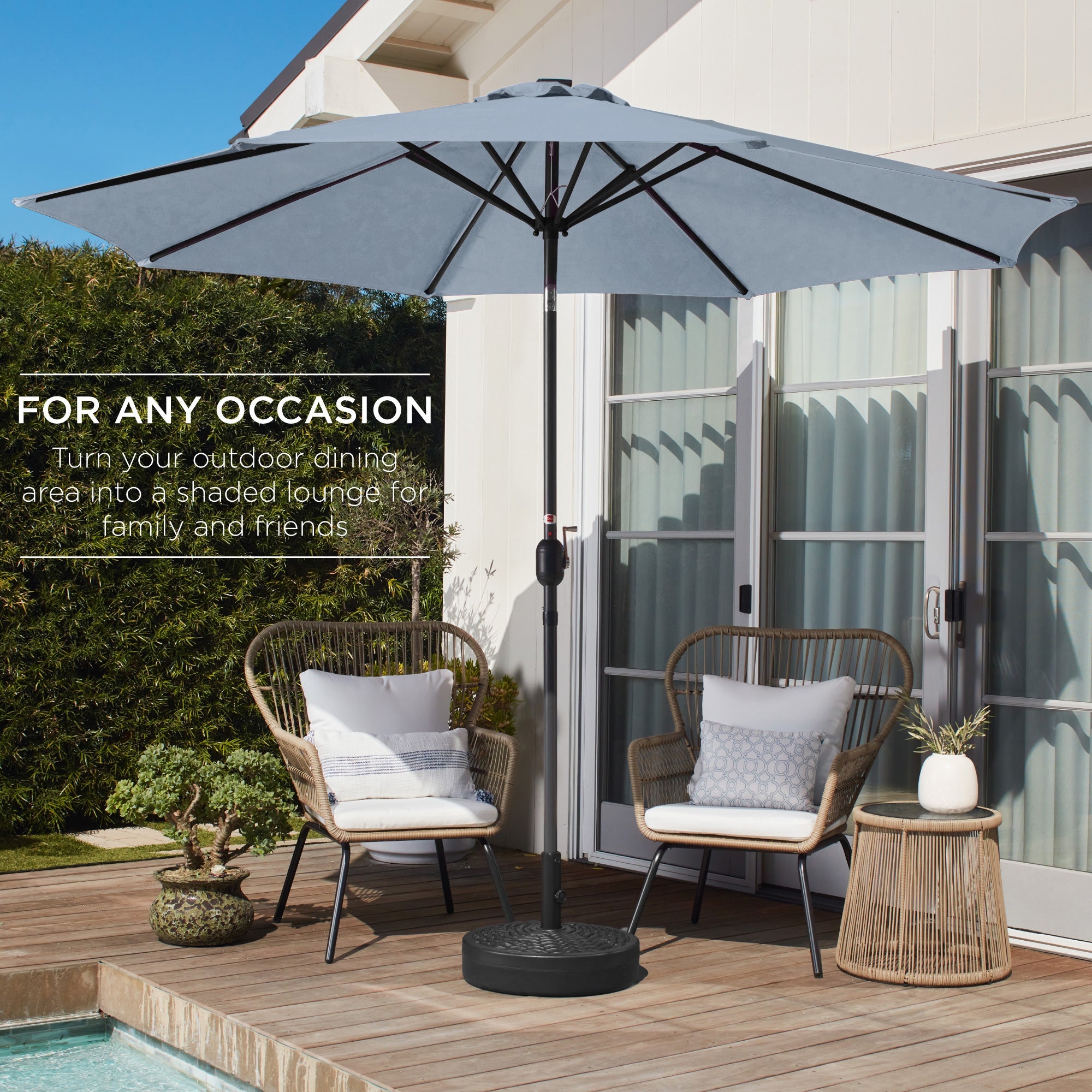 Outdoor Steel Market Patio Umbrella Decoration w/ Tilt, Crank Lift - 10ft