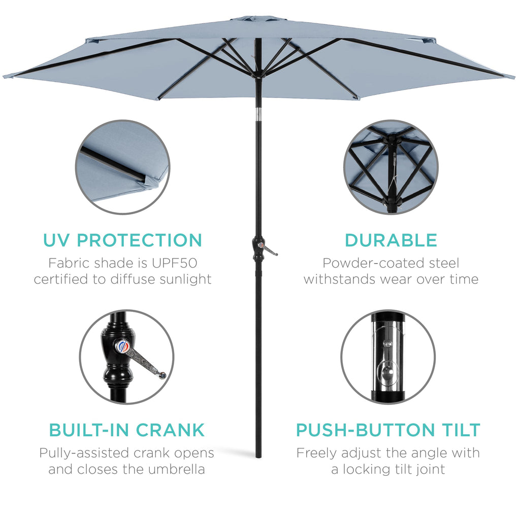 Outdoor Steel Market Patio Umbrella Decoration w/ Tilt, Crank Lift - 10ft