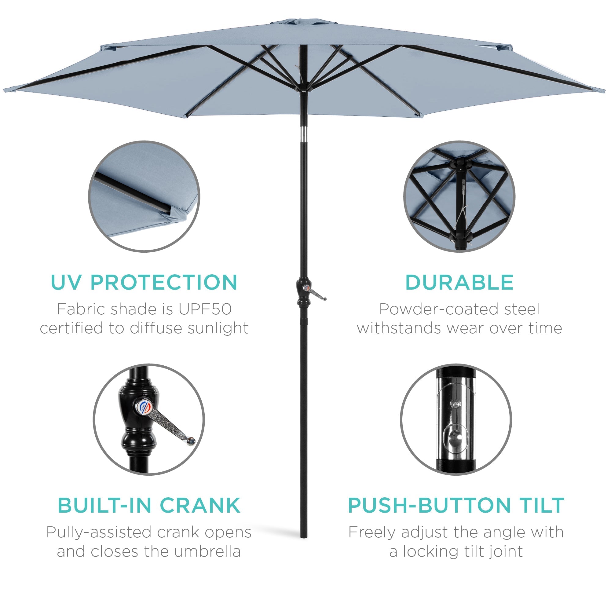Outdoor Steel Market Patio Umbrella Decoration w/ Tilt, Crank Lift - 10ft