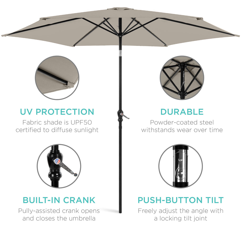 Outdoor Steel Market Patio Umbrella Decoration w/ Tilt, Crank Lift - 10ft