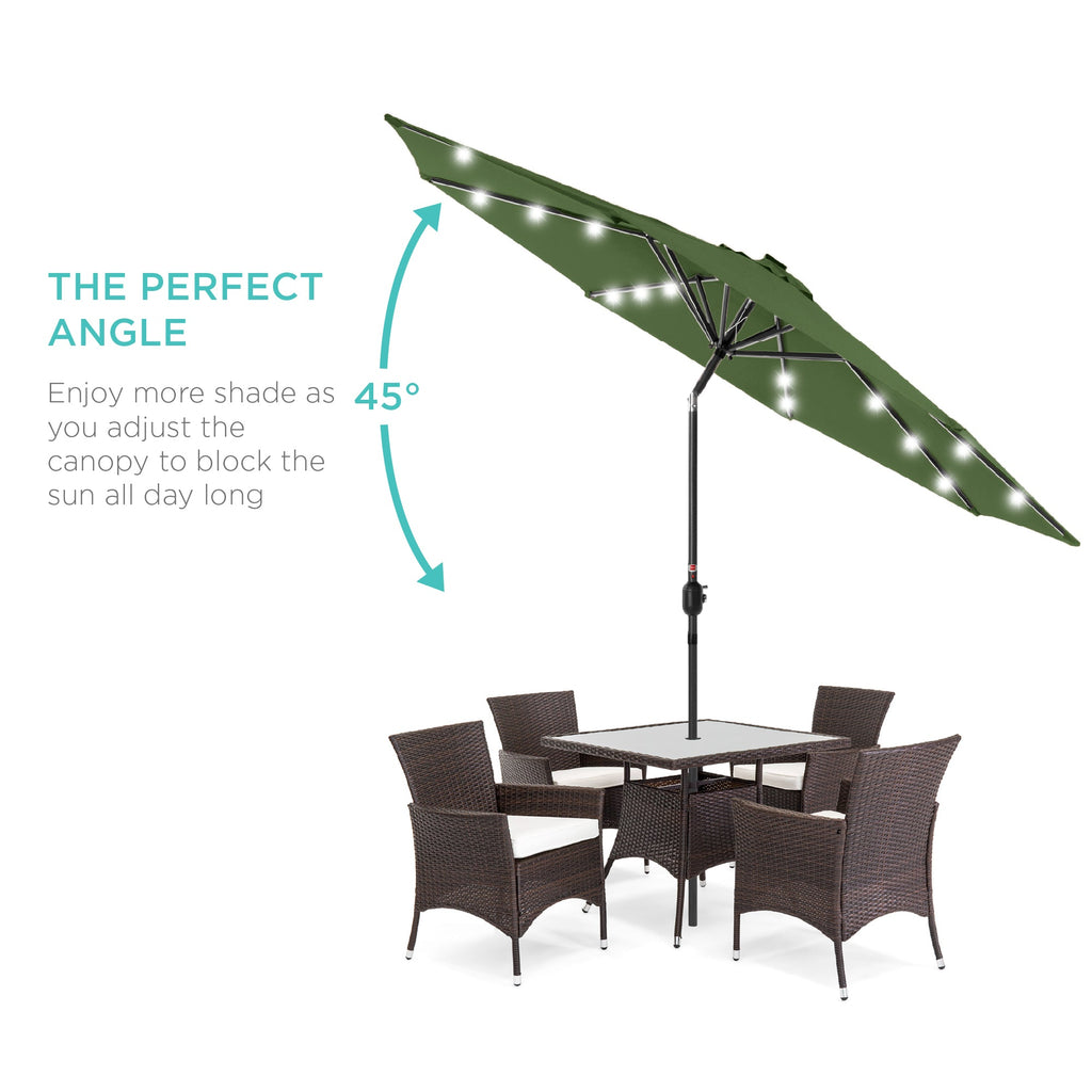 Solar LED Lighted Patio Umbrella w/ Tilt Adjustment, UV-Resistant - 10ft
