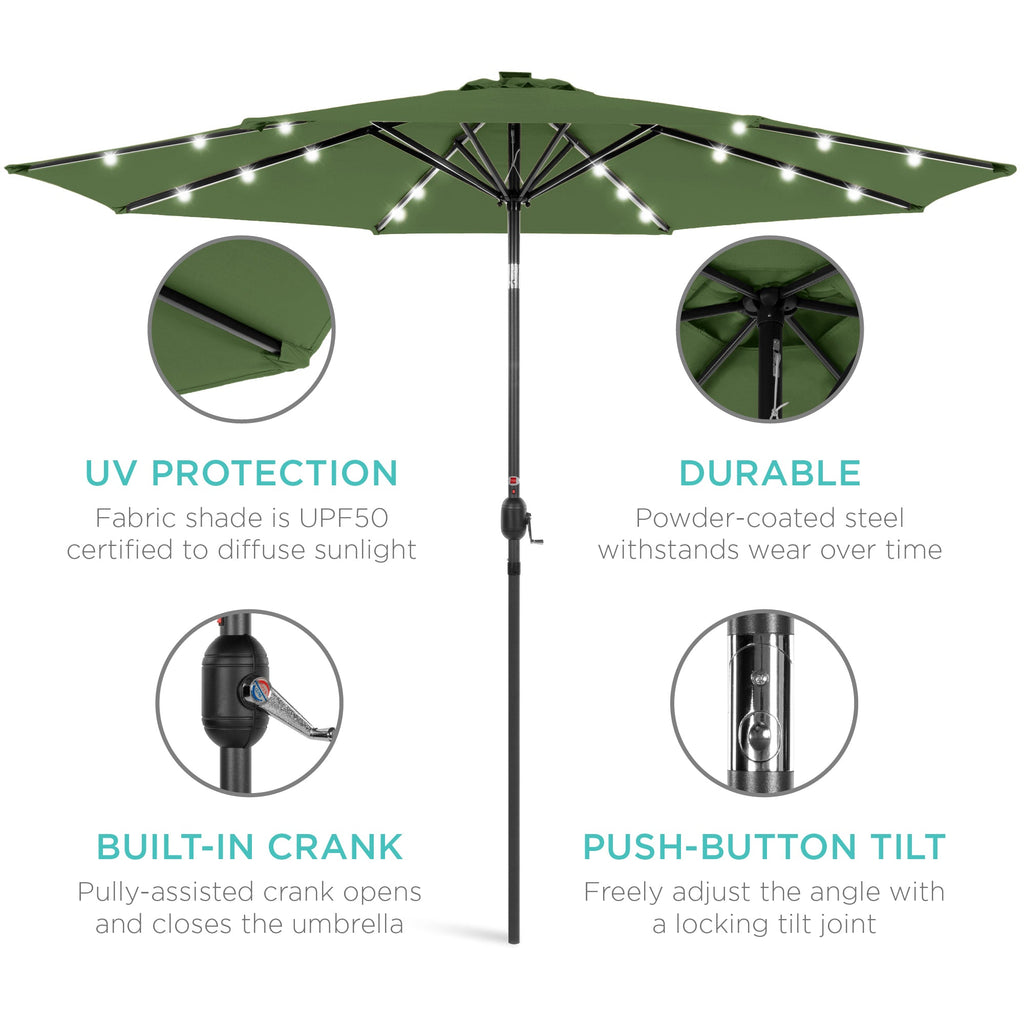 Solar LED Lighted Patio Umbrella w/ Tilt Adjustment, UV-Resistant - 10ft