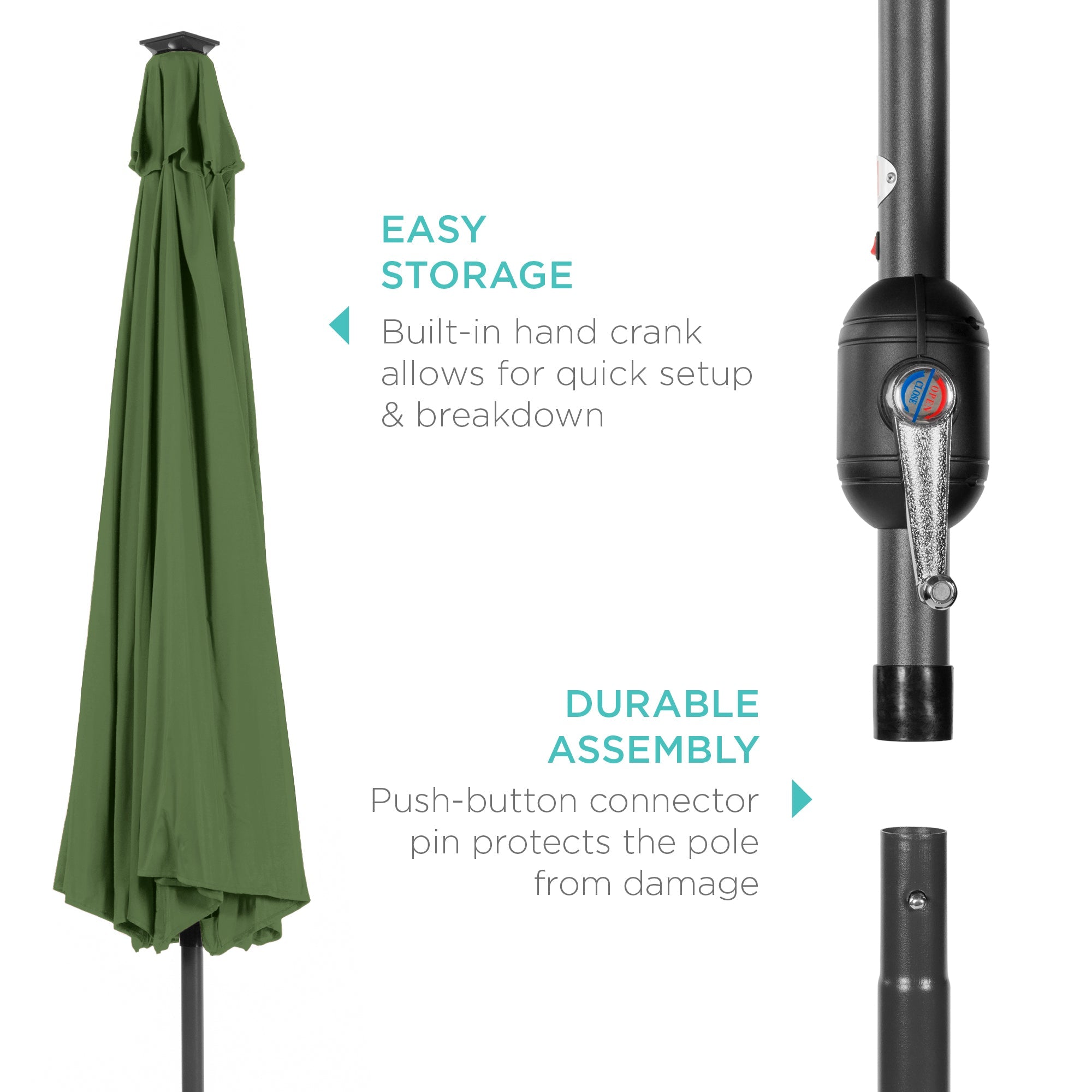 Solar LED Lighted Patio Umbrella w/ Tilt Adjustment, UV-Resistant - 10ft