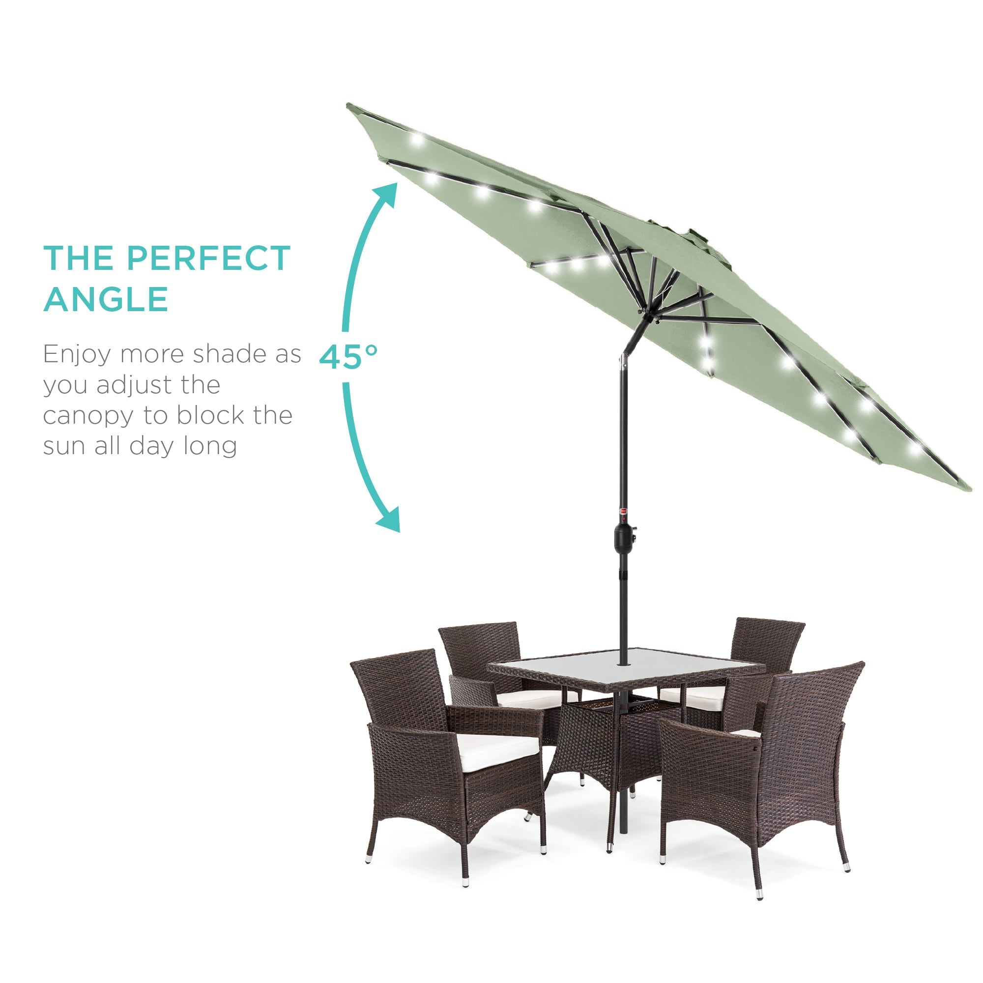 Solar LED Lighted Patio Umbrella w/ Tilt Adjustment, UV-Resistant - 10ft