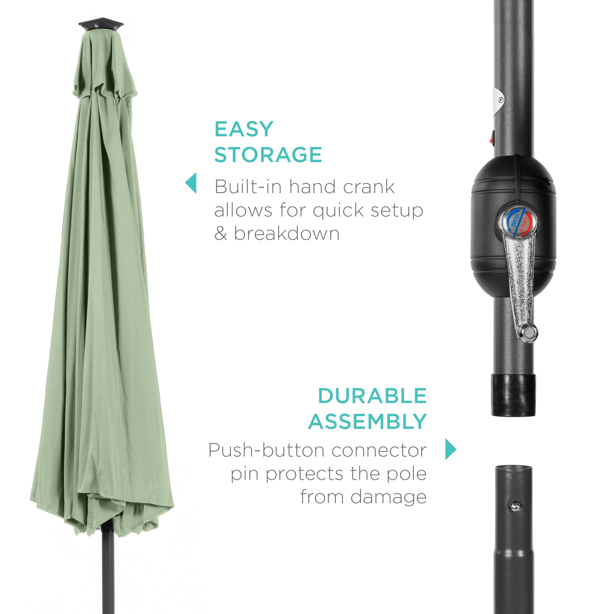 Solar LED Lighted Patio Umbrella w/ Tilt Adjustment, UV-Resistant - 10ft