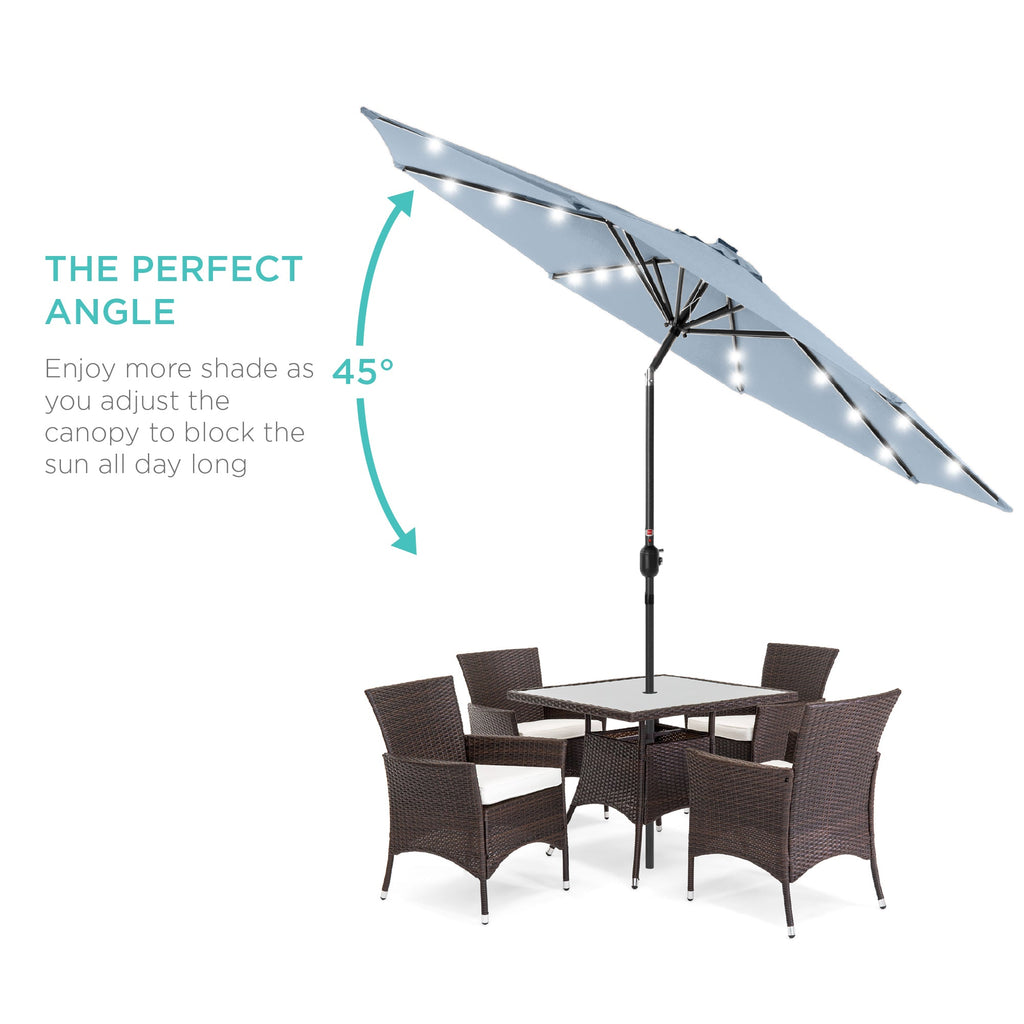 Solar LED Lighted Patio Umbrella w/ Tilt Adjustment, UV-Resistant - 10ft