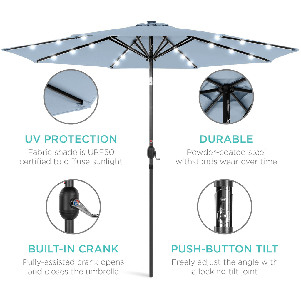 Solar LED Lighted Patio Umbrella w/ Tilt Adjustment, UV-Resistant - 10ft