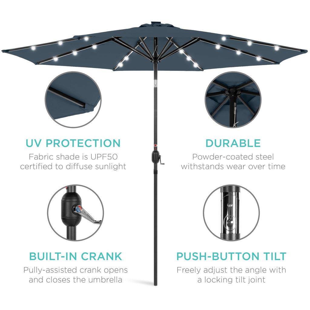 Solar LED Lighted Patio Umbrella w/ Tilt Adjustment, UV-Resistant - 10ft