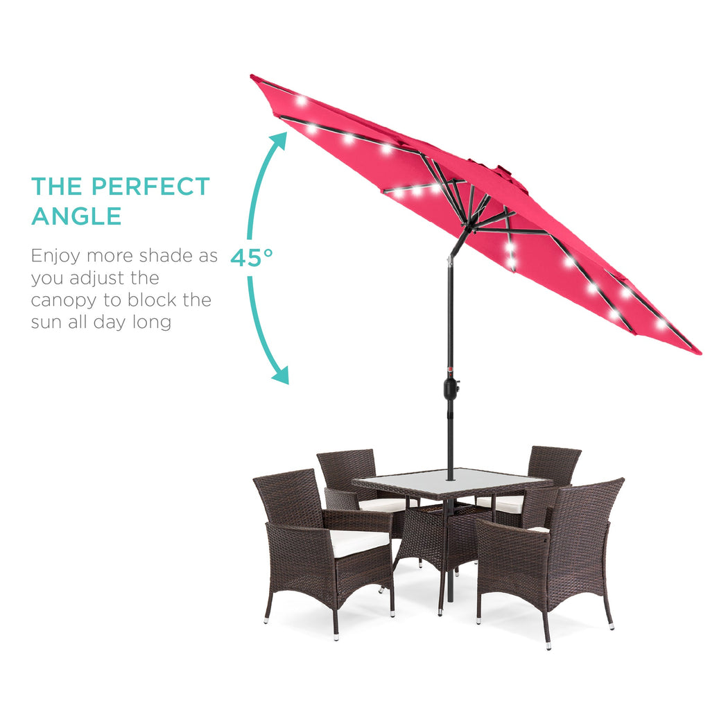 Solar LED Lighted Patio Umbrella w/ Tilt Adjustment, UV-Resistant - 10ft