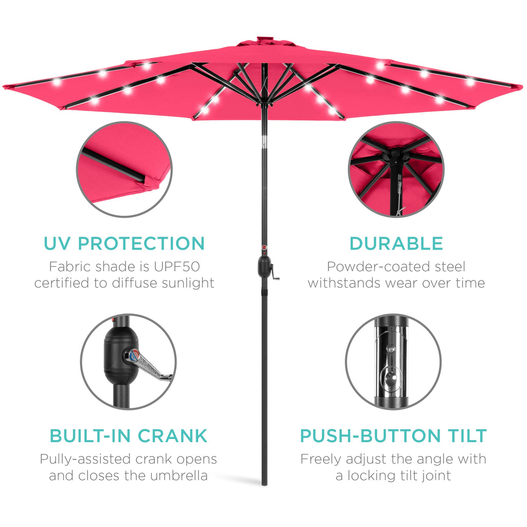 Solar LED Lighted Patio Umbrella w/ Tilt Adjustment, UV-Resistant - 10ft