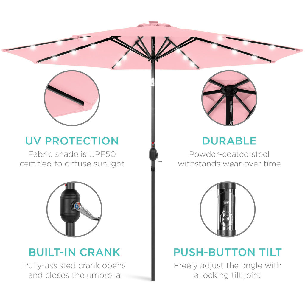 Solar LED Lighted Patio Umbrella w/ Tilt Adjustment, UV-Resistant - 10ft