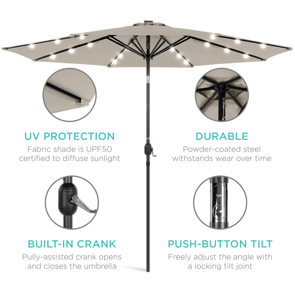 Solar LED Lighted Patio Umbrella w/ Tilt Adjustment, UV-Resistant - 10ft