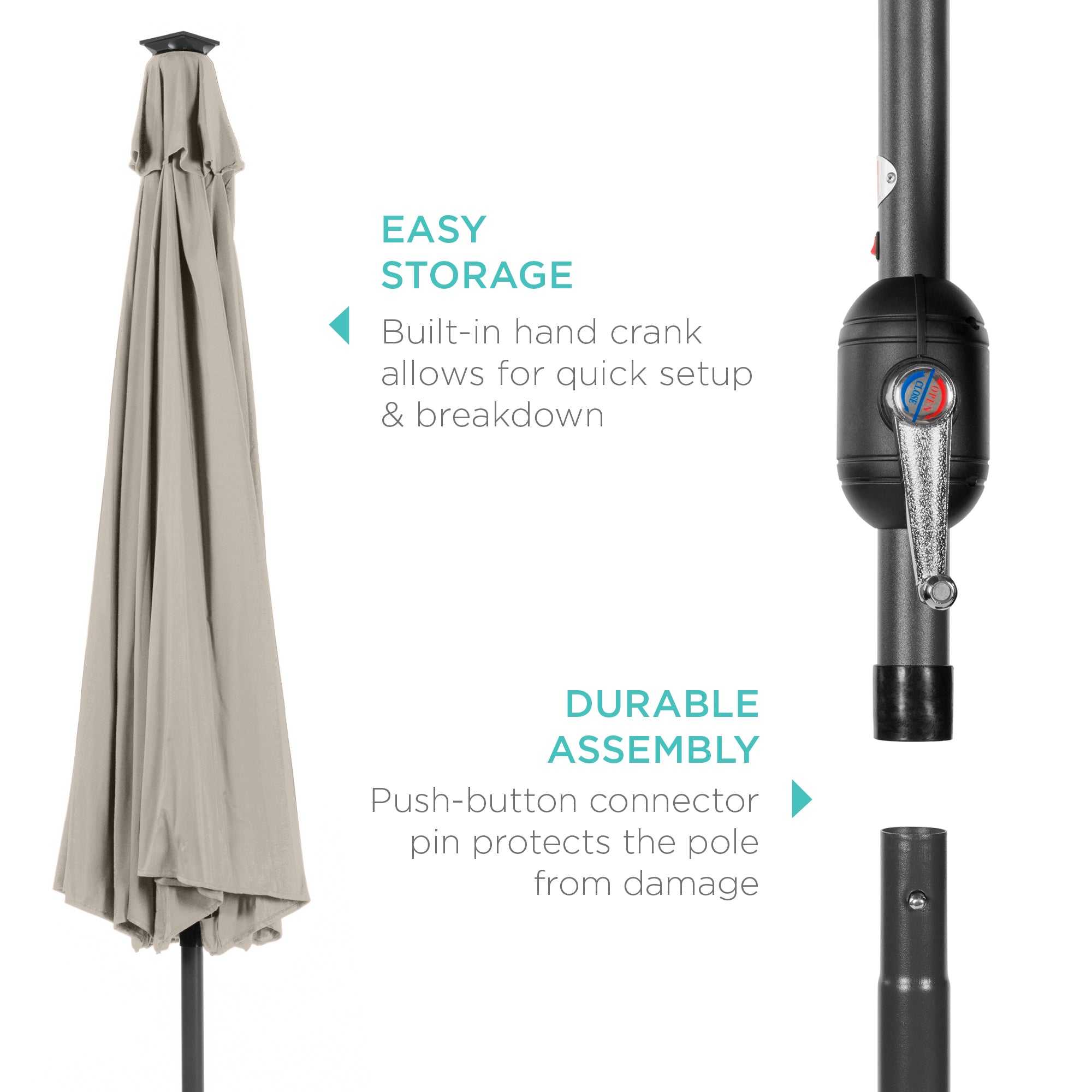 Solar LED Lighted Patio Umbrella w/ Tilt Adjustment, UV-Resistant - 10ft