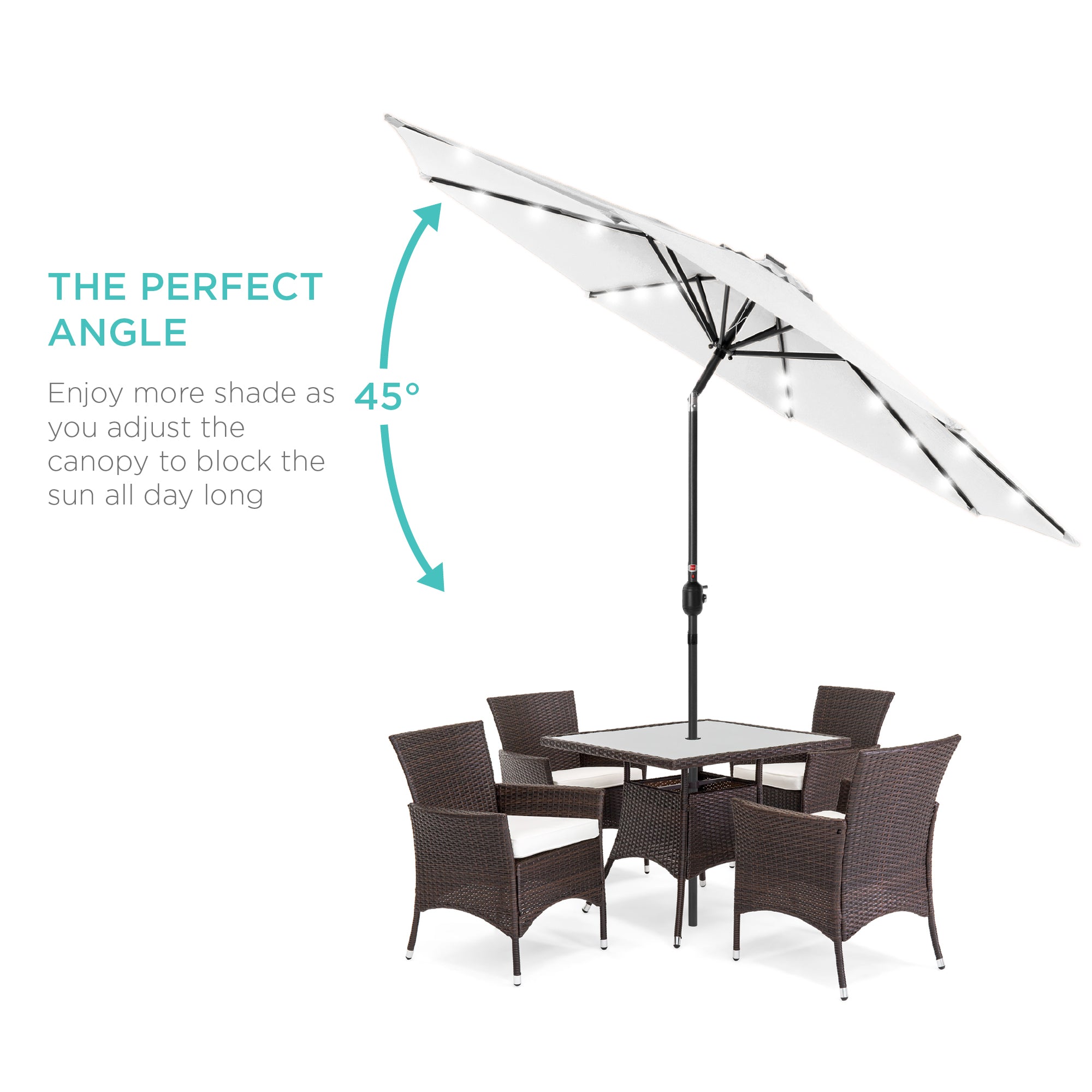 Solar LED Lighted Patio Umbrella w/ Tilt Adjustment, UV-Resistant - 10ft