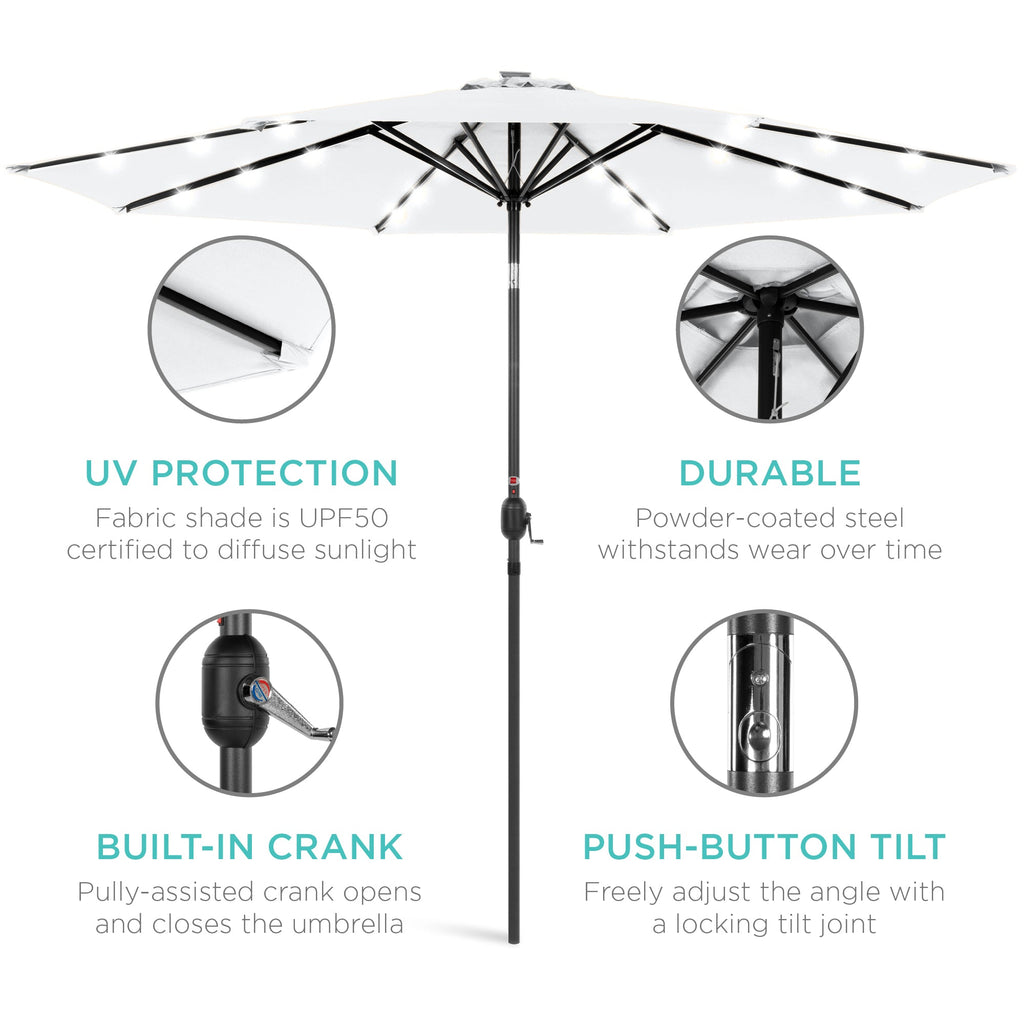 Solar LED Lighted Patio Umbrella w/ Tilt Adjustment, UV-Resistant - 10ft