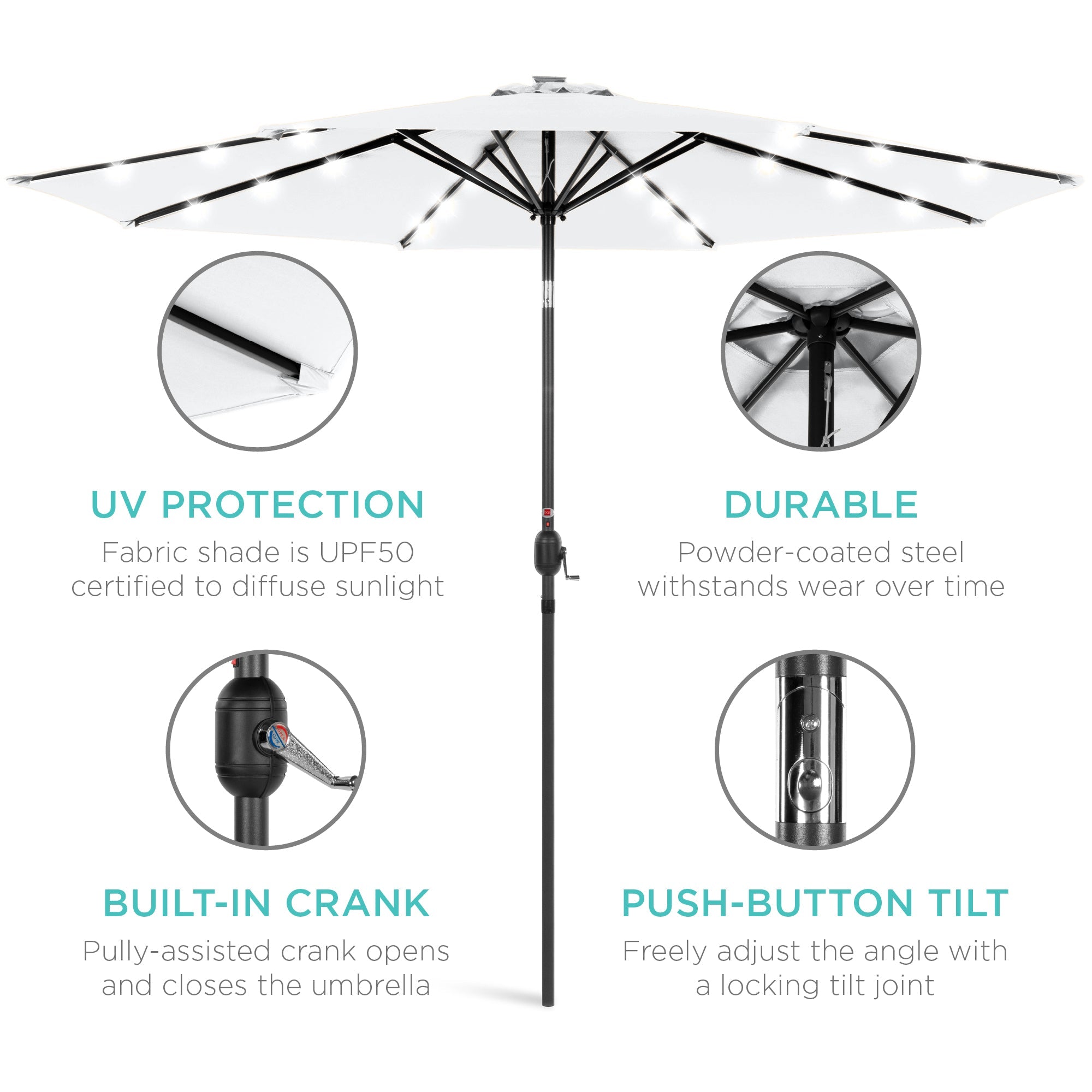 Solar LED Lighted Patio Umbrella w/ Tilt Adjustment, UV-Resistant - 10ft
