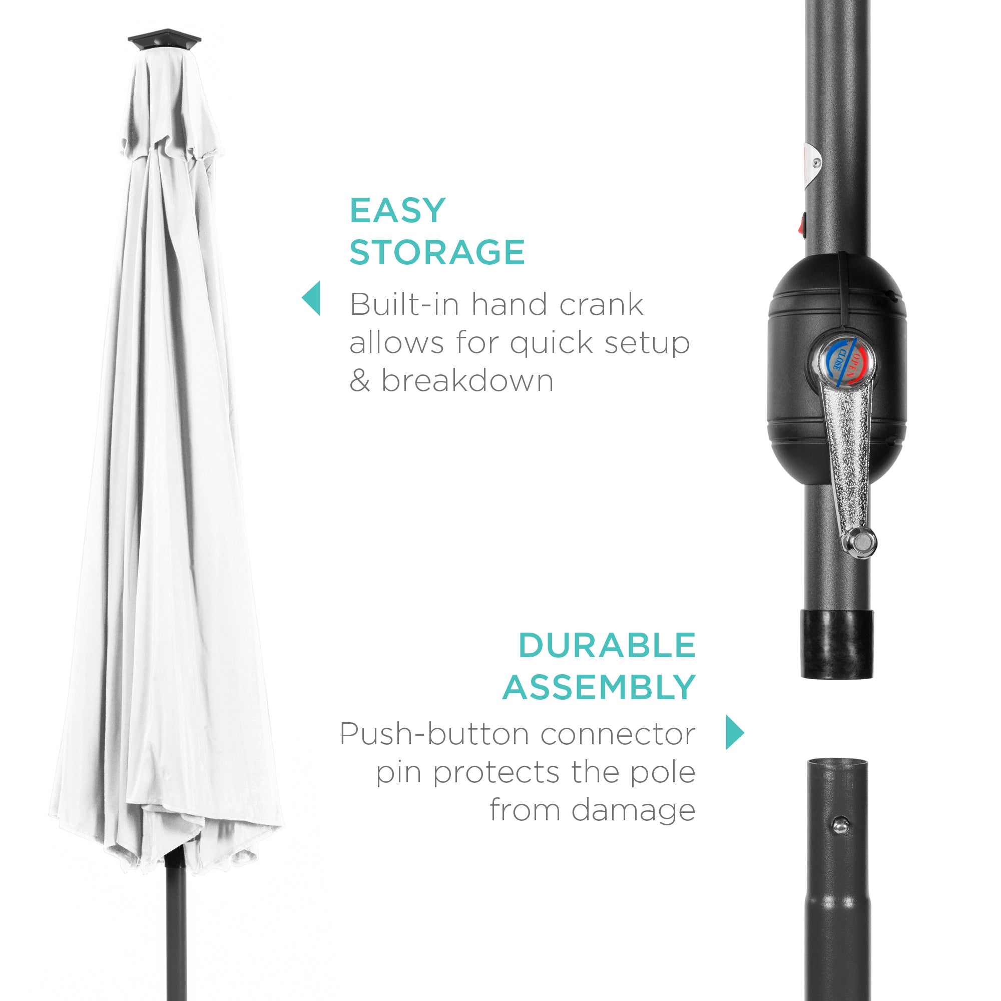 Solar LED Lighted Patio Umbrella w/ Tilt Adjustment, UV-Resistant - 10ft