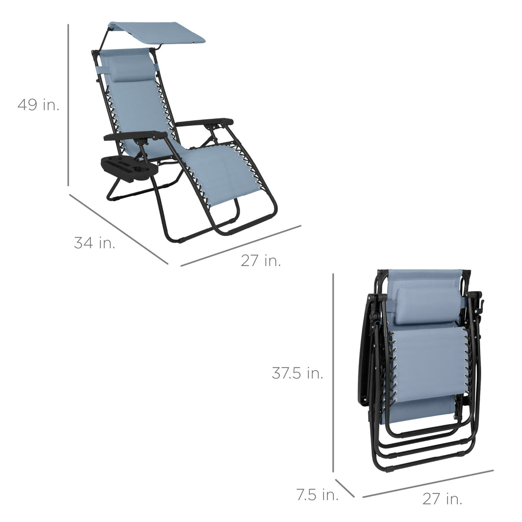 Folding Zero Gravity Recliner Patio Lounge Chair w/ Canopy, Side Tray